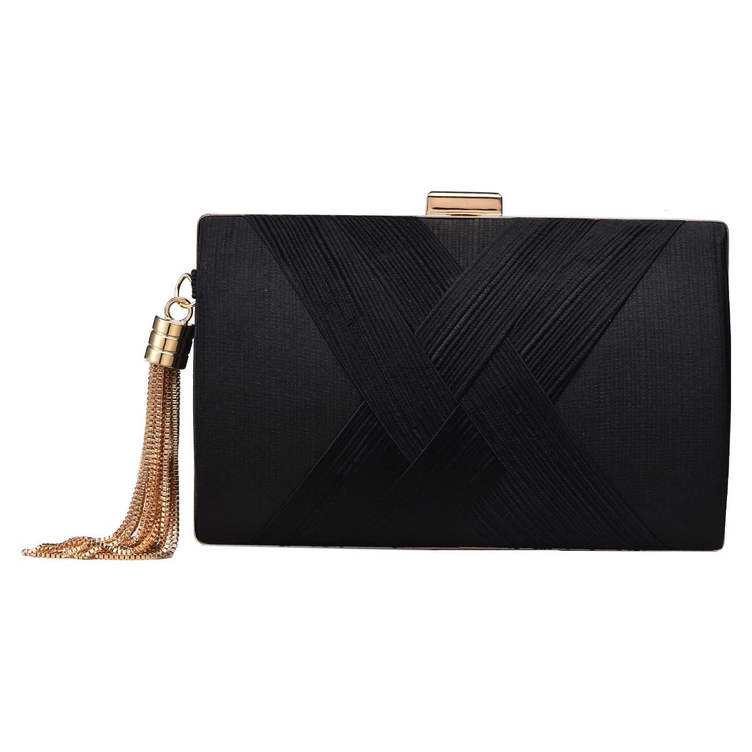 Bolso de mano de noche YAPAIOU negro con borlas 17.5x11.5cm