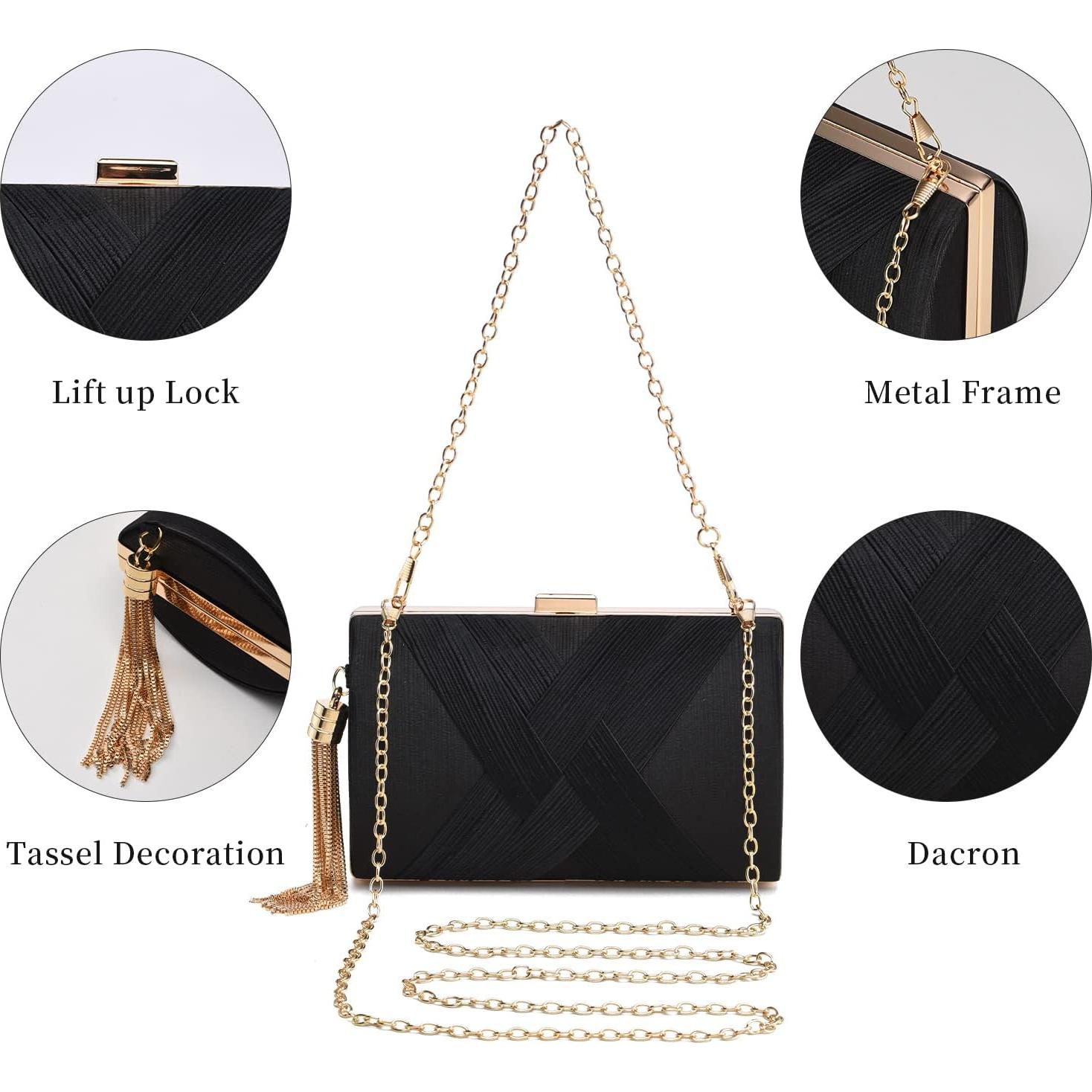 Bolso de mano de noche YAPAIOU negro con borlas 17.5x11.5cm