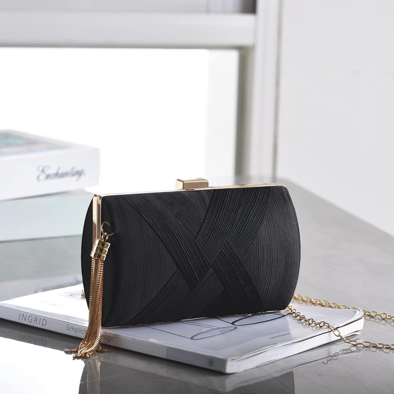 Bolso de mano de noche YAPAIOU negro con borlas 17.5x11.5cm