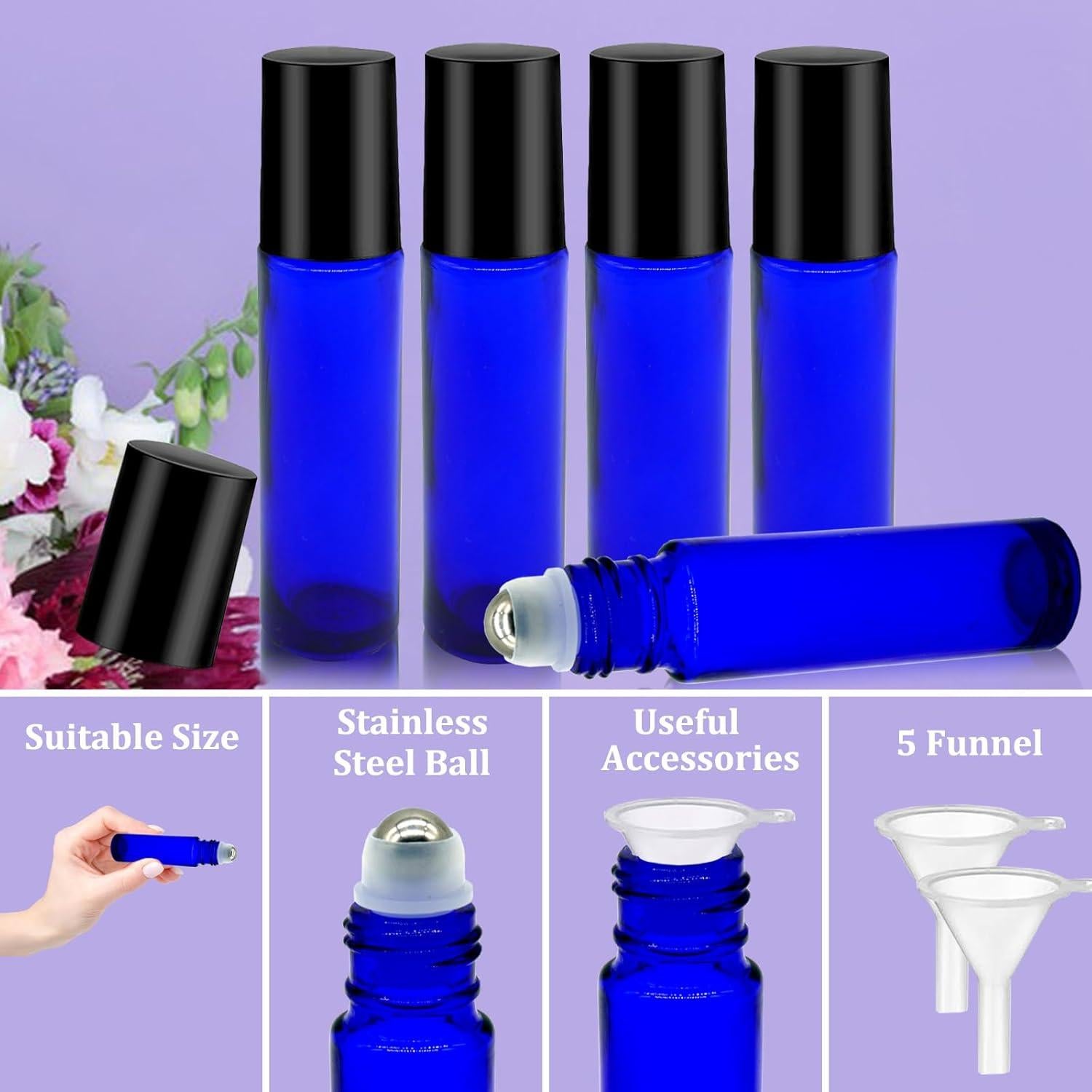 100 Botellas de Vidrio 10ml con Rodillo Acero Inoxidable Hzmssore