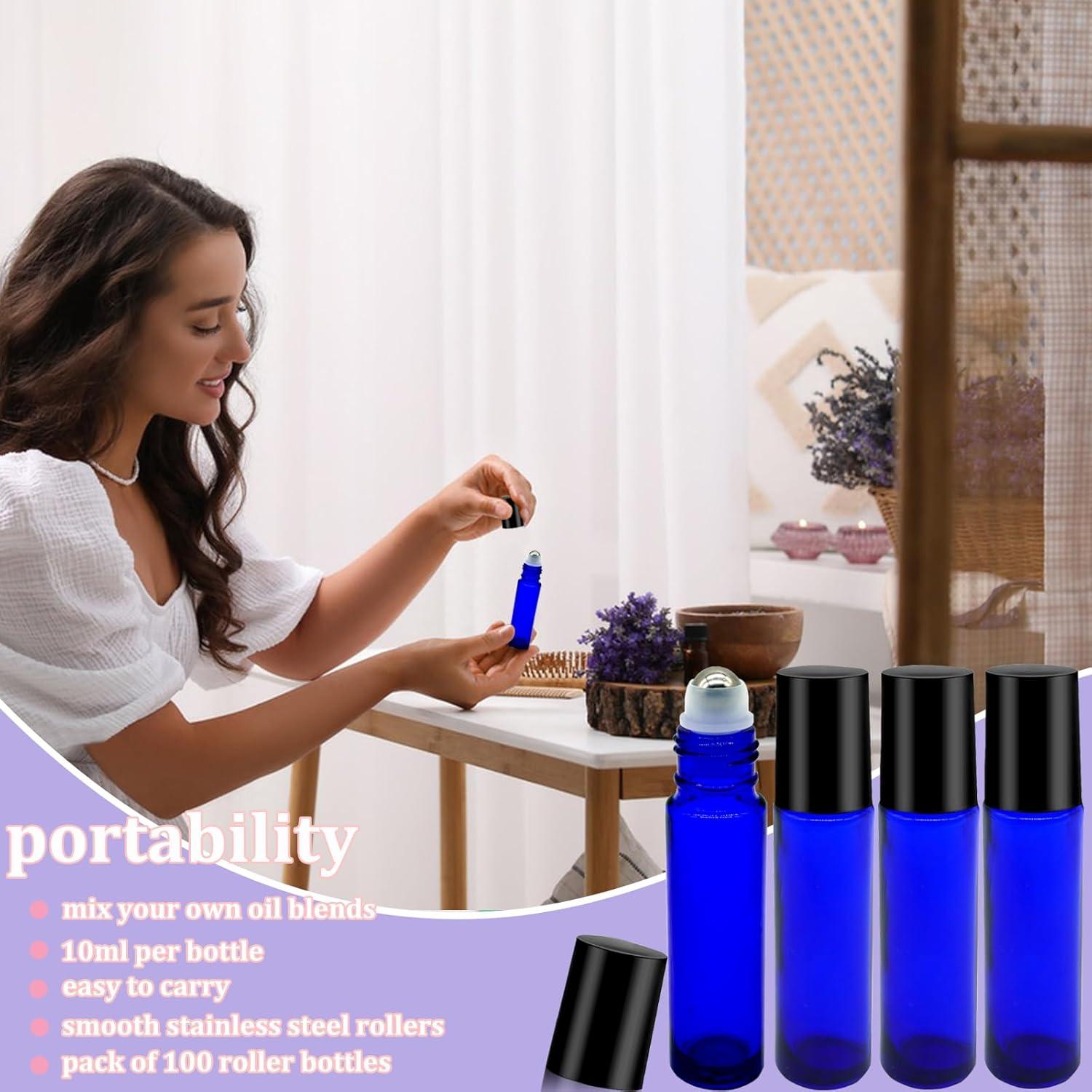 100 Botellas de Vidrio 10ml con Rodillo Acero Inoxidable Hzmssore