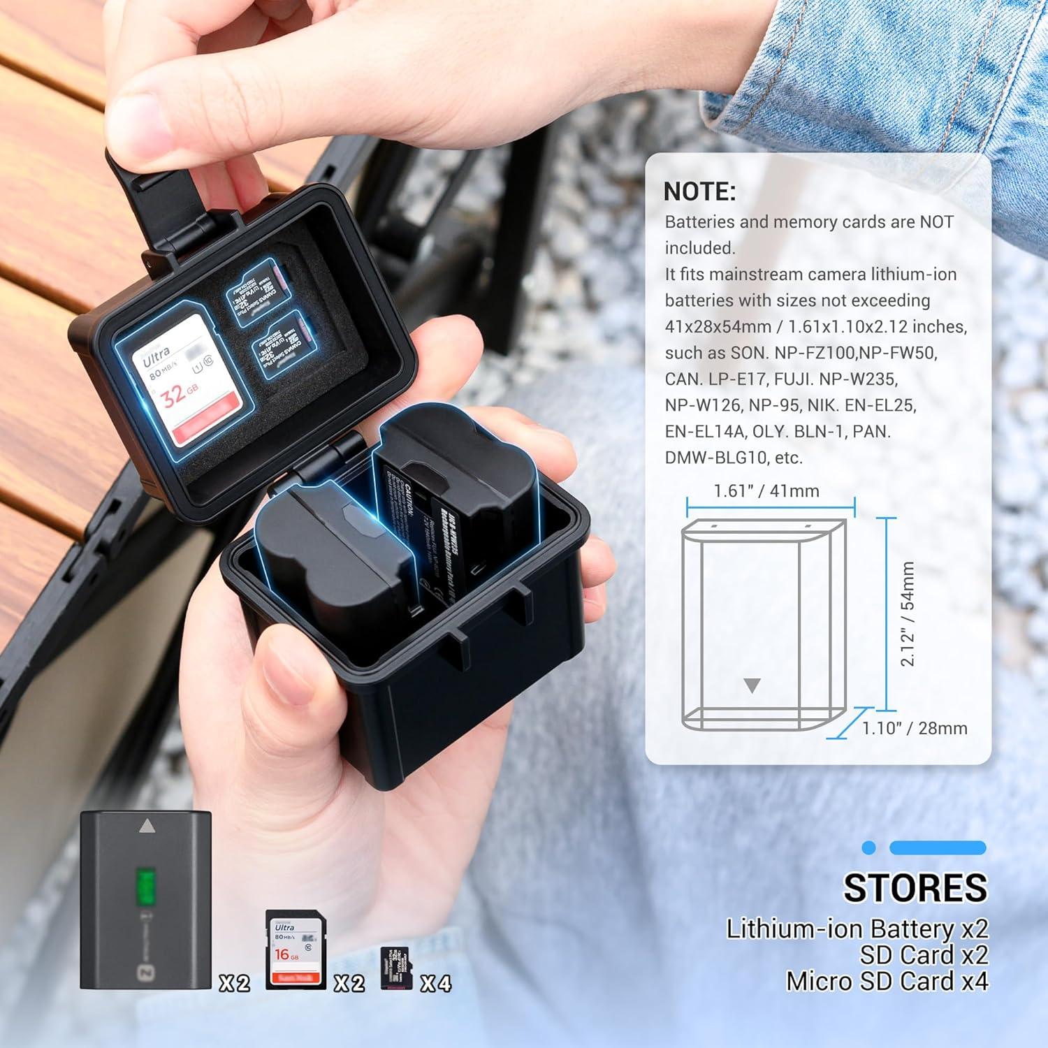 Estuche Compacto JJC para 2 Baterías DSLR y Tarjetas de Memoria