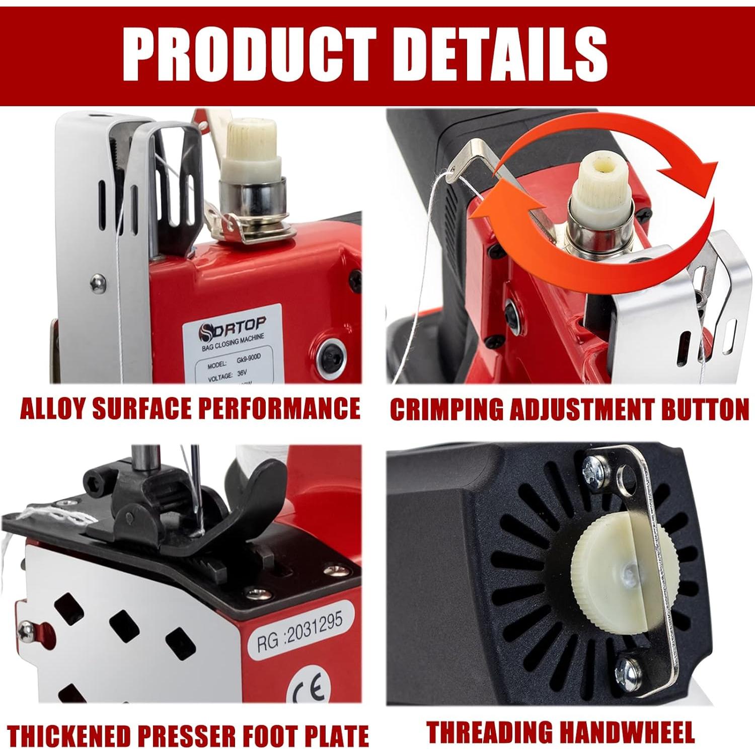 Máquina de Coser Portátil SDRTOP para Cerrar Bolsas de 2.95 kg