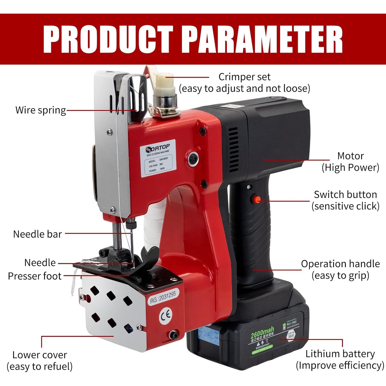 Máquina de Coser Portátil SDRTOP para Cerrar Bolsas de 2.95 kg