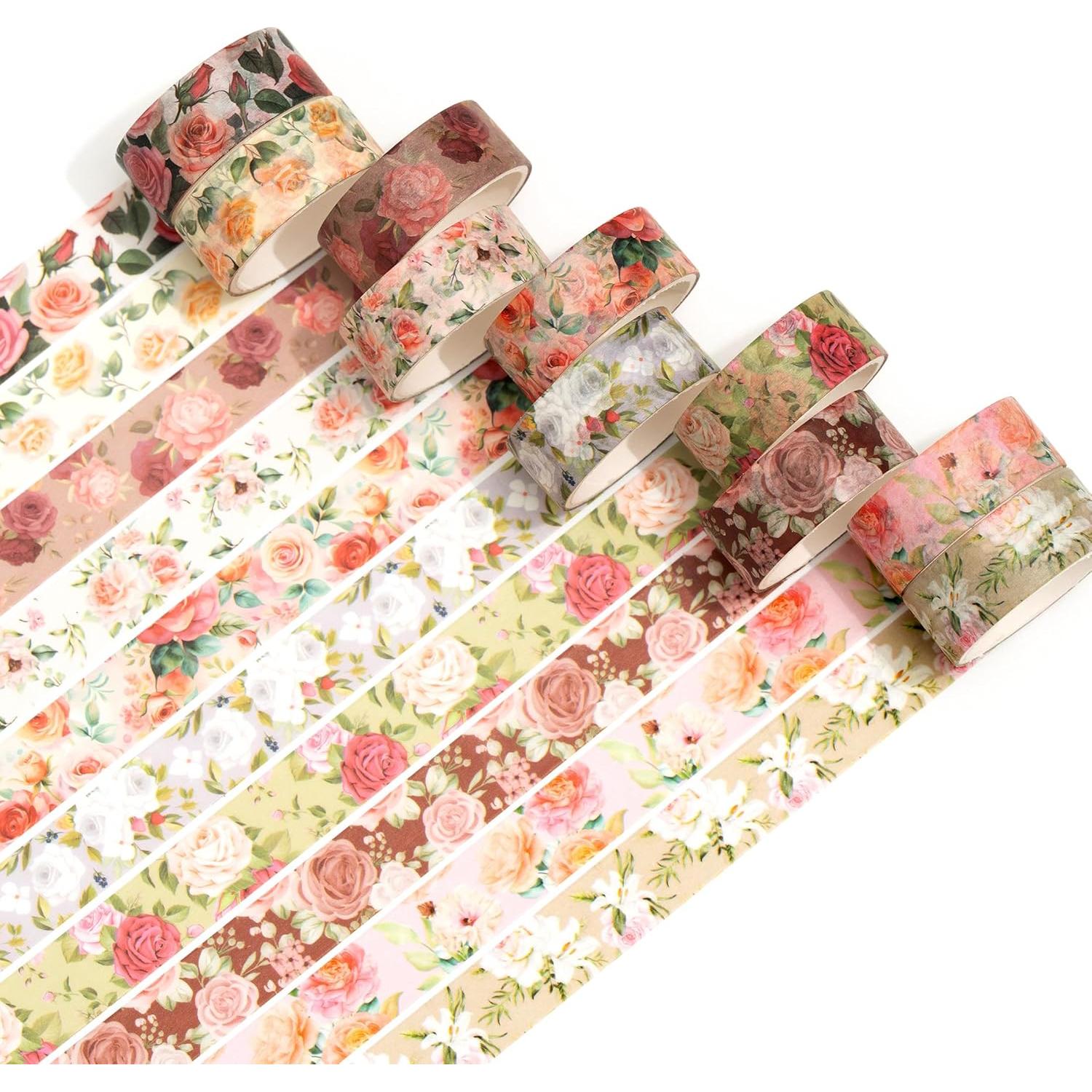 Set de 10 Rollos de Cinta Washi Floral Songdao 15mm x 2m