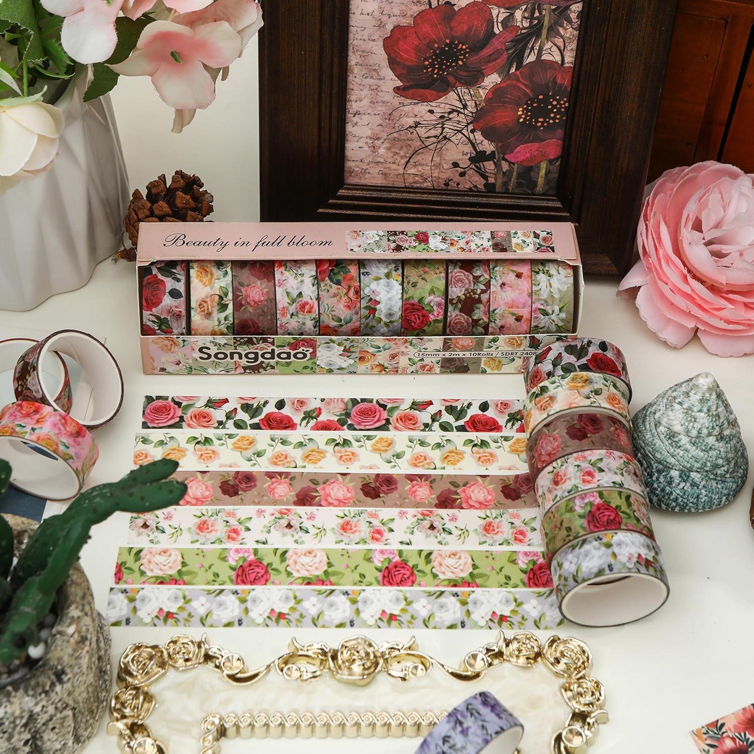 Set de 10 Rollos de Cinta Washi Floral Songdao 15mm x 2m