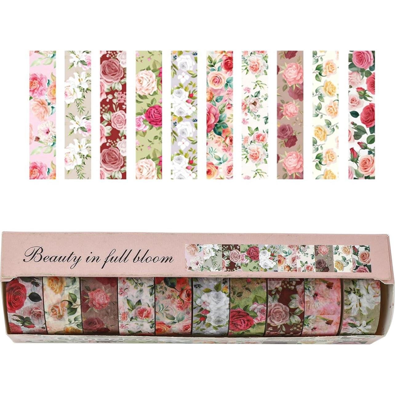 Set de 10 Rollos de Cinta Washi Floral Songdao 15mm x 2m
