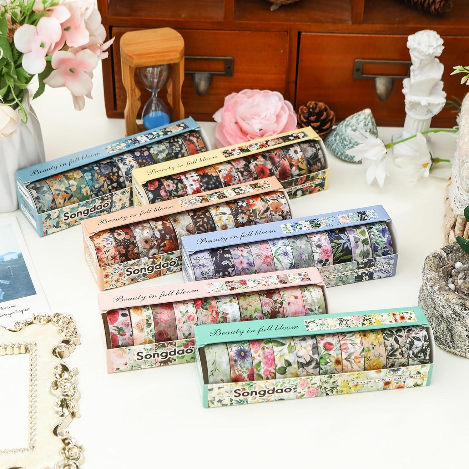 Set de 10 Rollos de Cinta Washi Floral Songdao 15mm x 2m