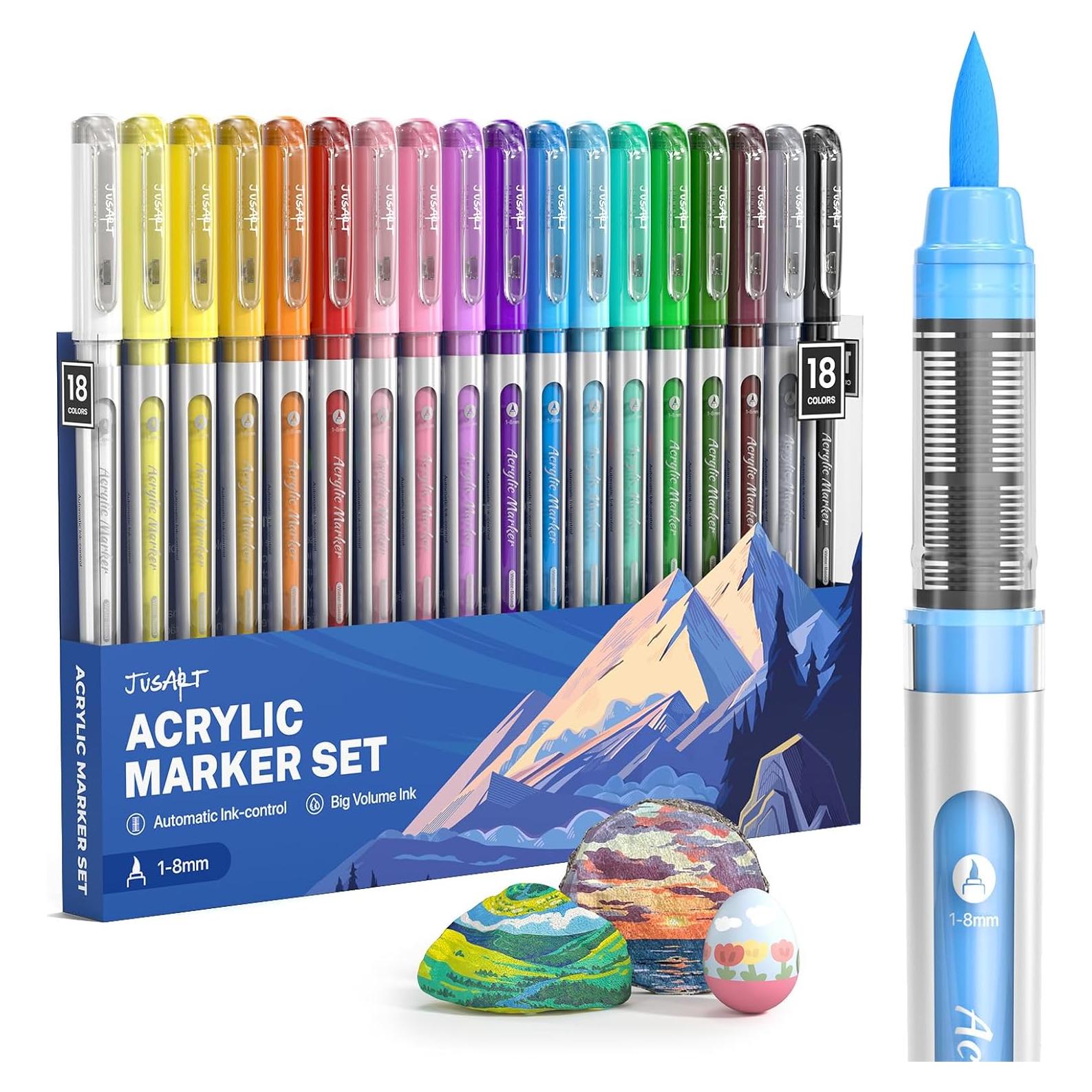 Marcadores Acrílicos JusArt 18 Colores Punta Pincel 1-8mm