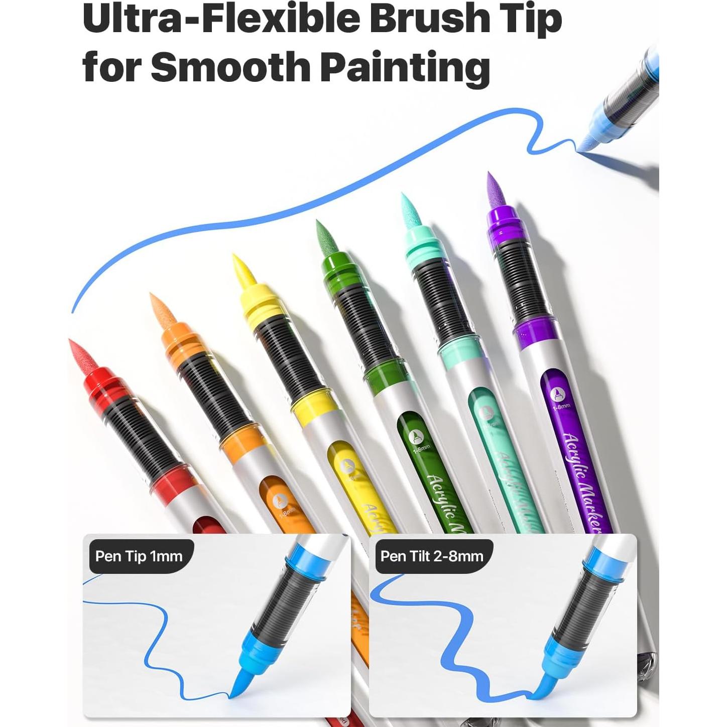 Marcadores Acrílicos JusArt 18 Colores Punta Pincel 1-8mm