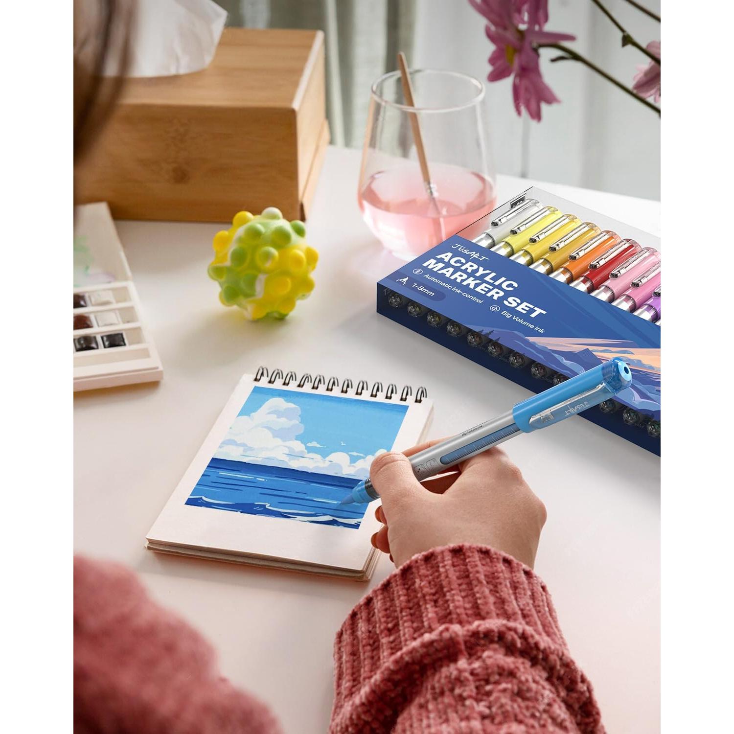 Marcadores Acrílicos JusArt 18 Colores Punta Pincel 1-8mm