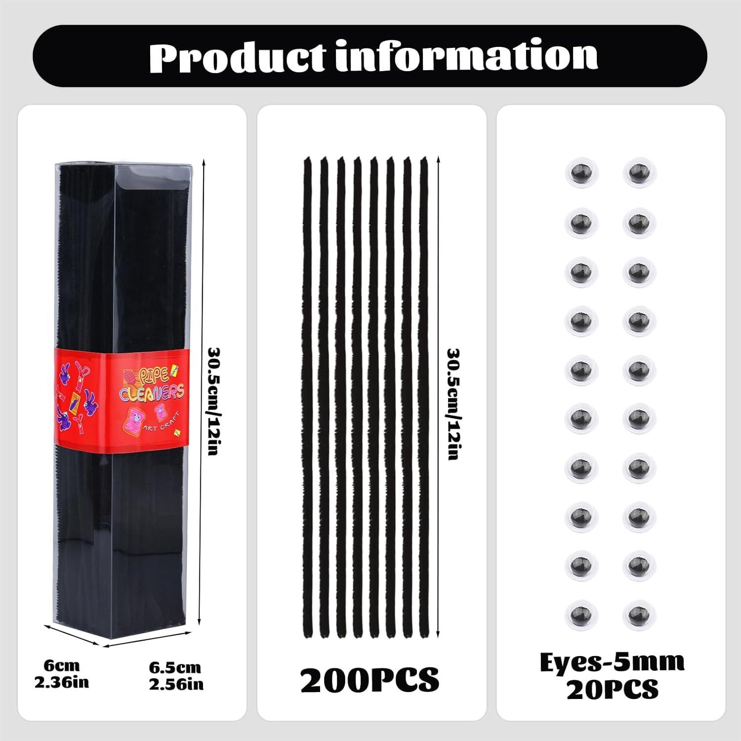 Limpiadores de Tubos LOKUNN 200 Pcs Chenille Negros Manualidades