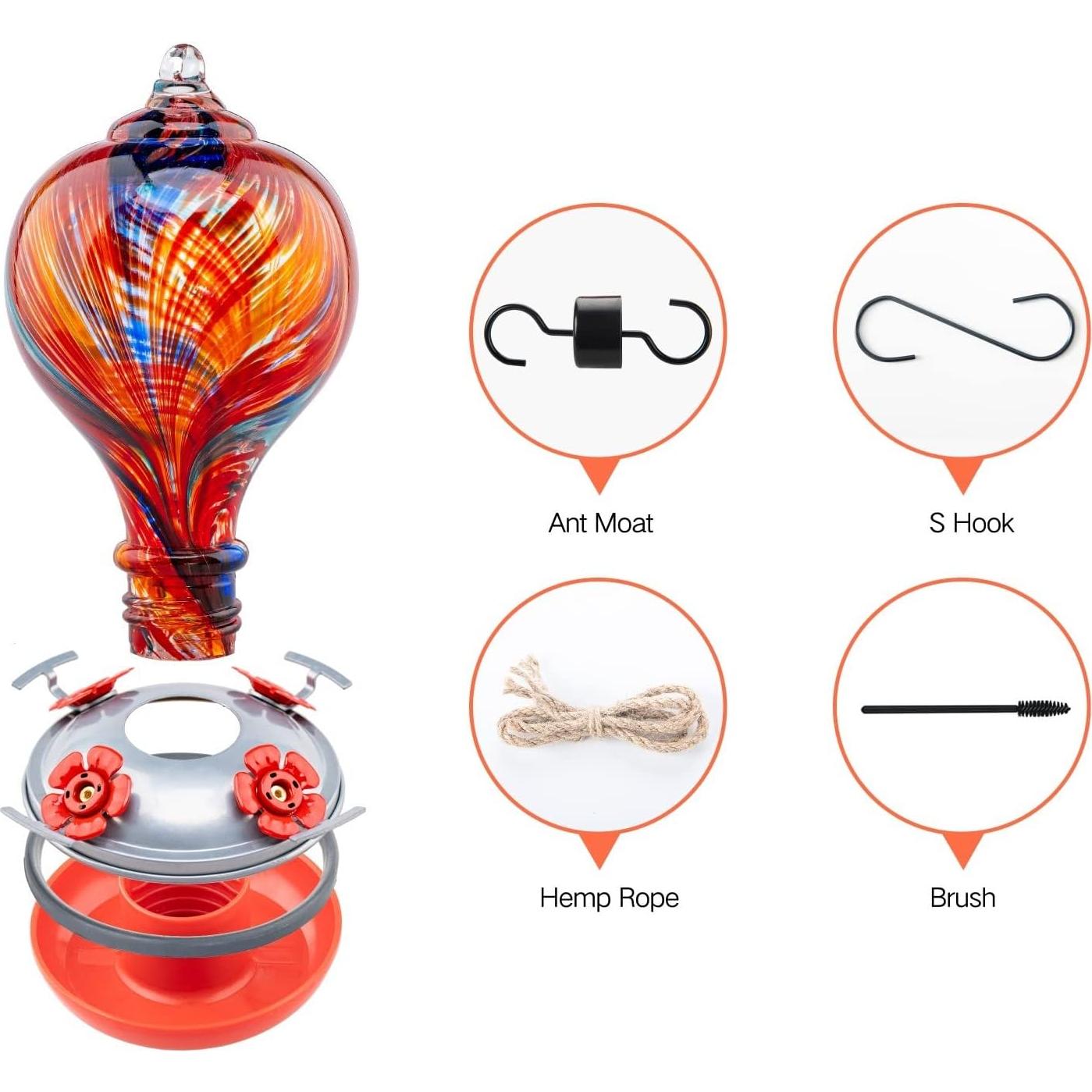 Alimentador de Colibrí Muse Garden de Vidrio Soplado 0.91L