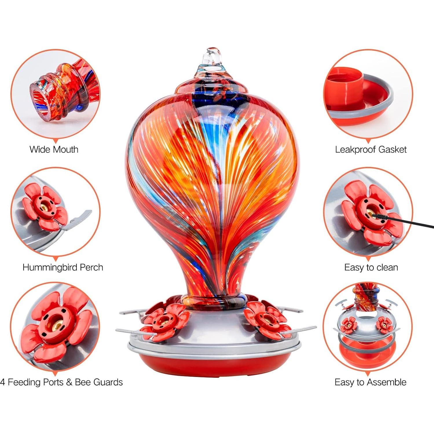 Alimentador de Colibrí Muse Garden de Vidrio Soplado 0.91L