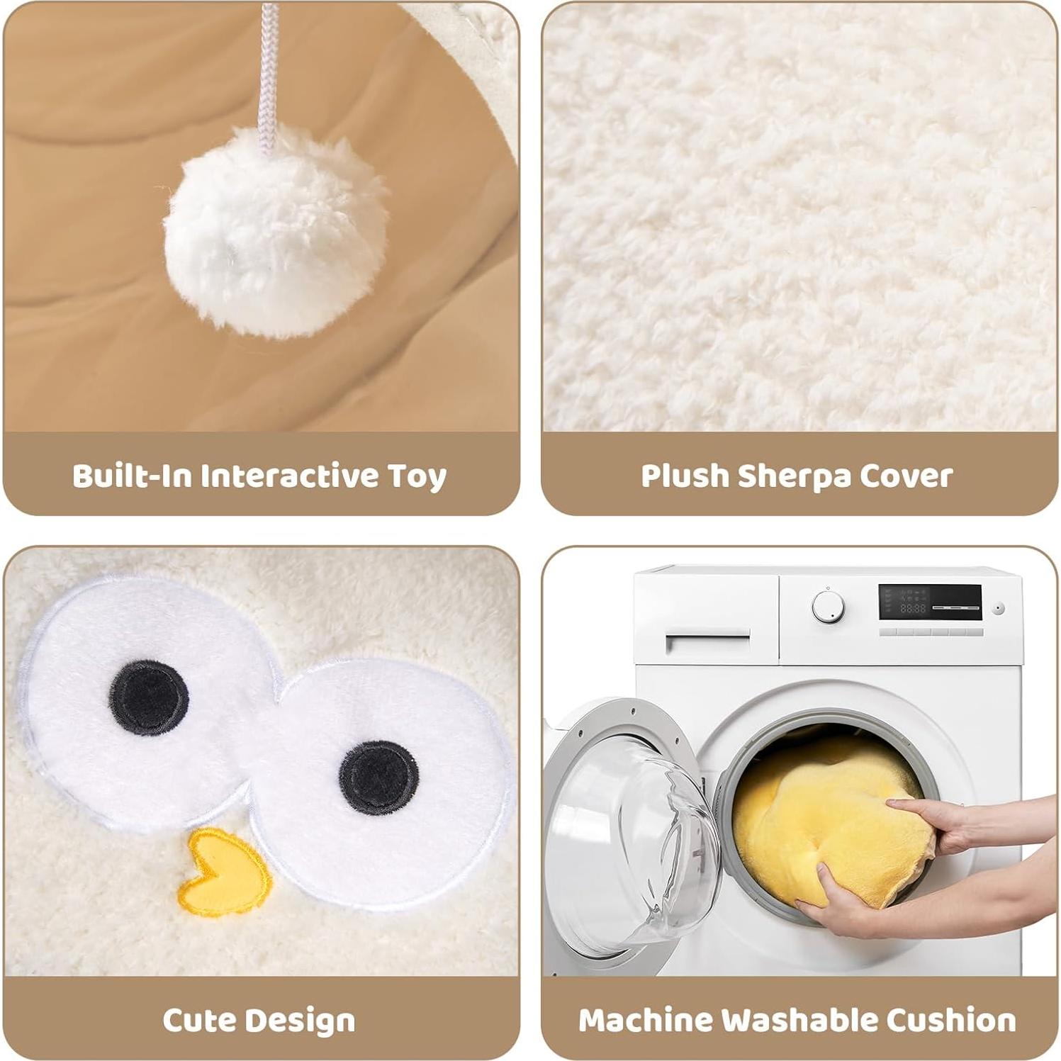 Túnel Cama para Gatos EHEYCIGA Beige 2 en 1 con Cojín Lavable