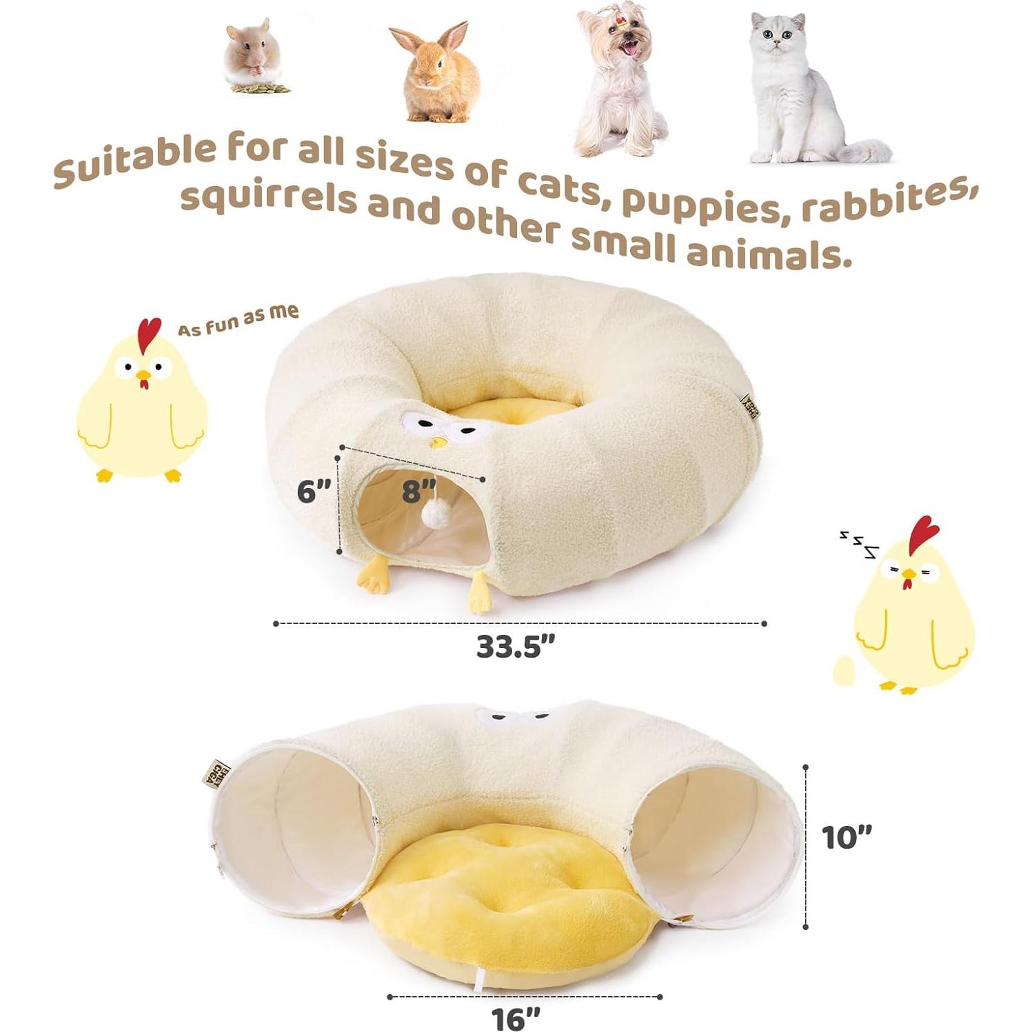 Túnel Cama para Gatos EHEYCIGA Beige 2 en 1 con Cojín Lavable