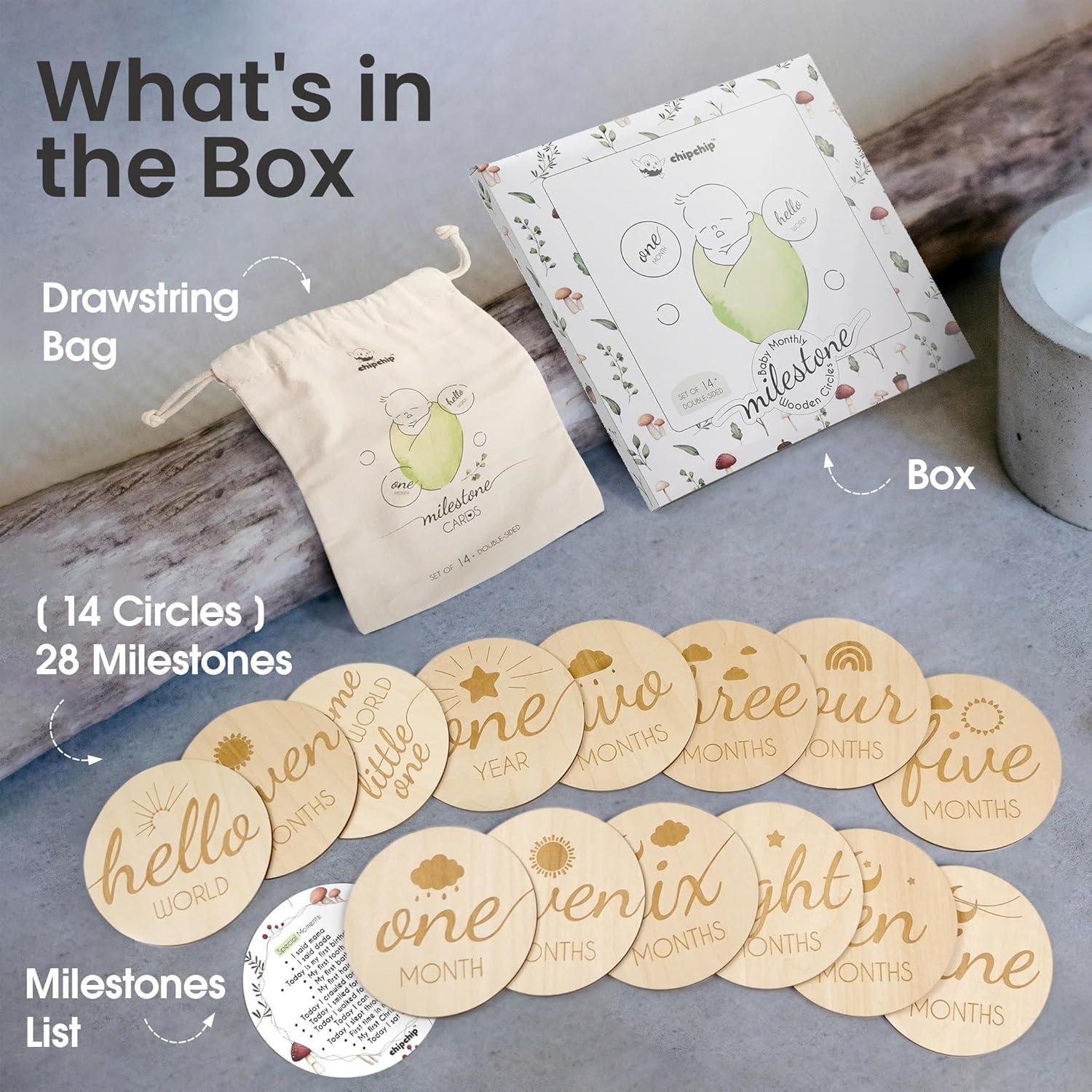 Set de 14 Discos de Hitos Mensuales de Madera CHIPCHIP