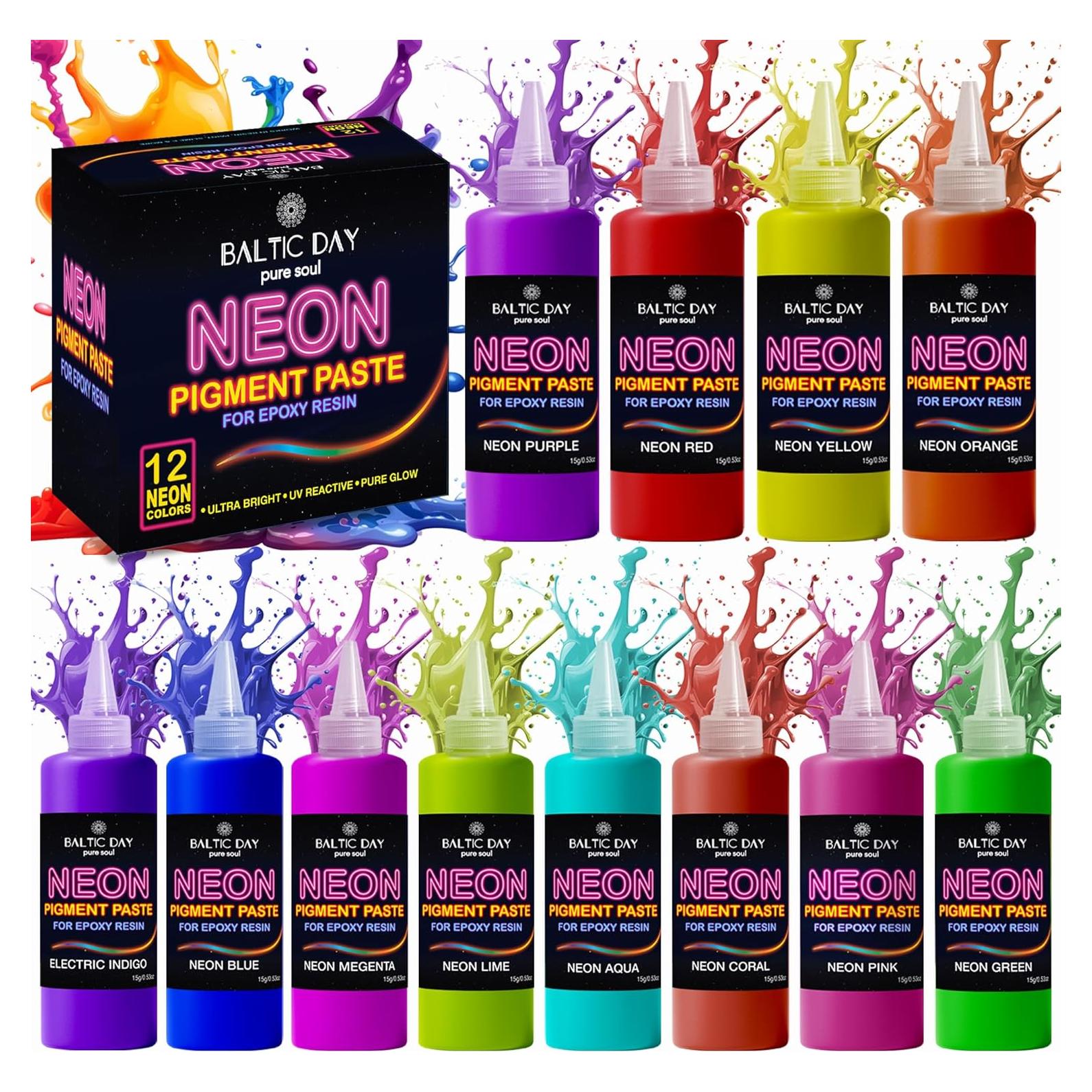 Pasta de Pigmento Neón para Resina Epóxica Baltic Day - 12 Colores 15g