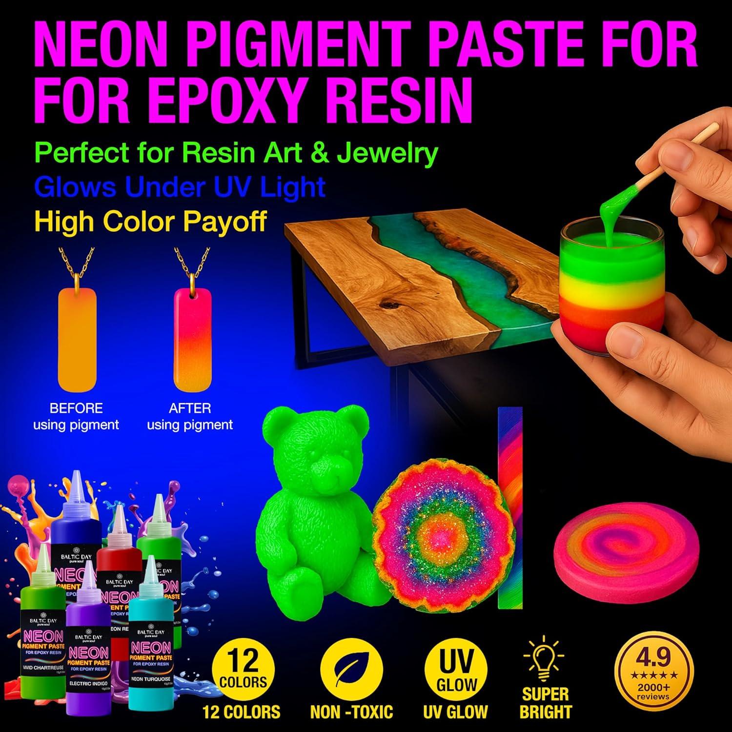 Pasta de Pigmento Neón para Resina Epóxica Baltic Day - 12 Colores 15g