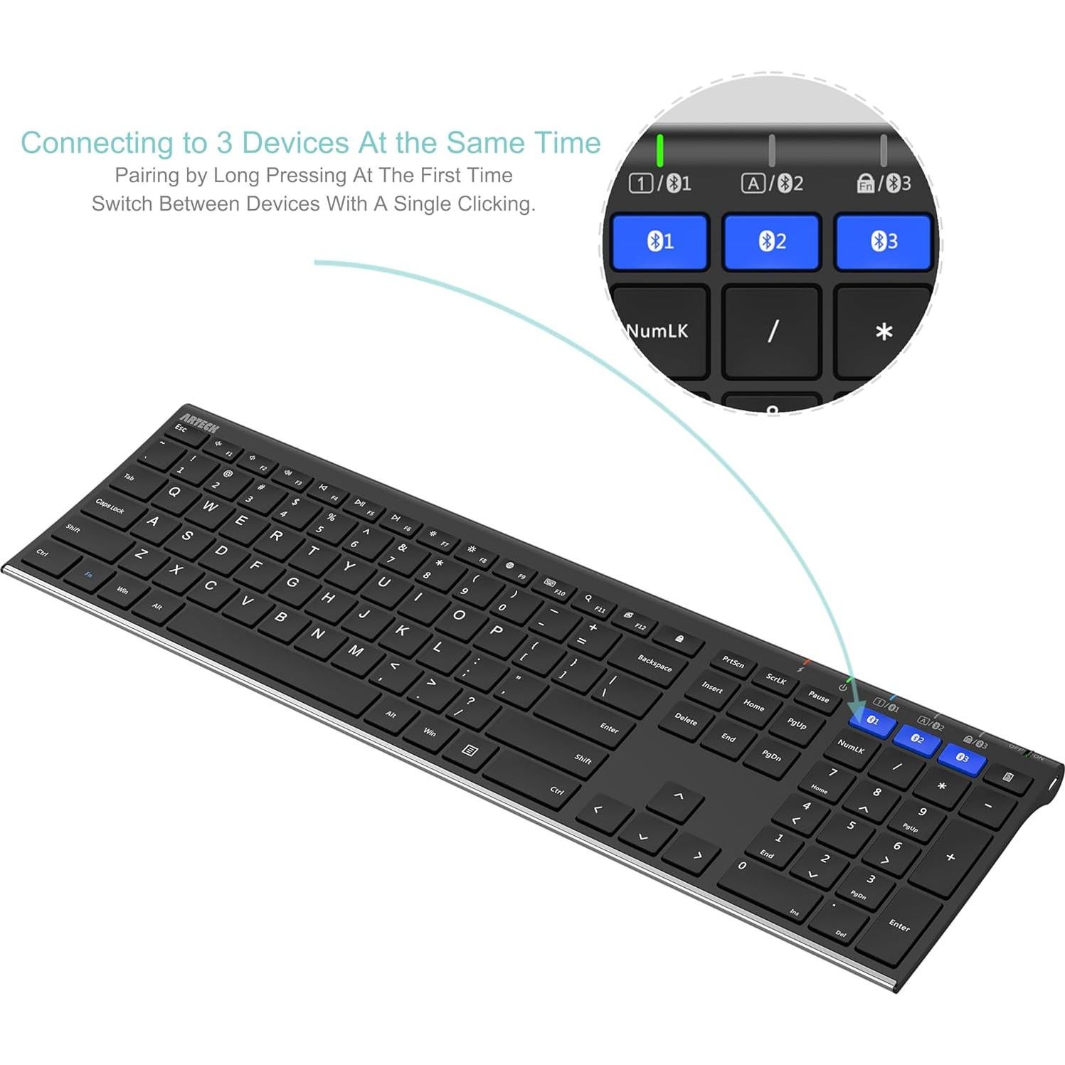 Teclado Bluetooth Arteck HB192 Inalámbrico Acero Inoxidable