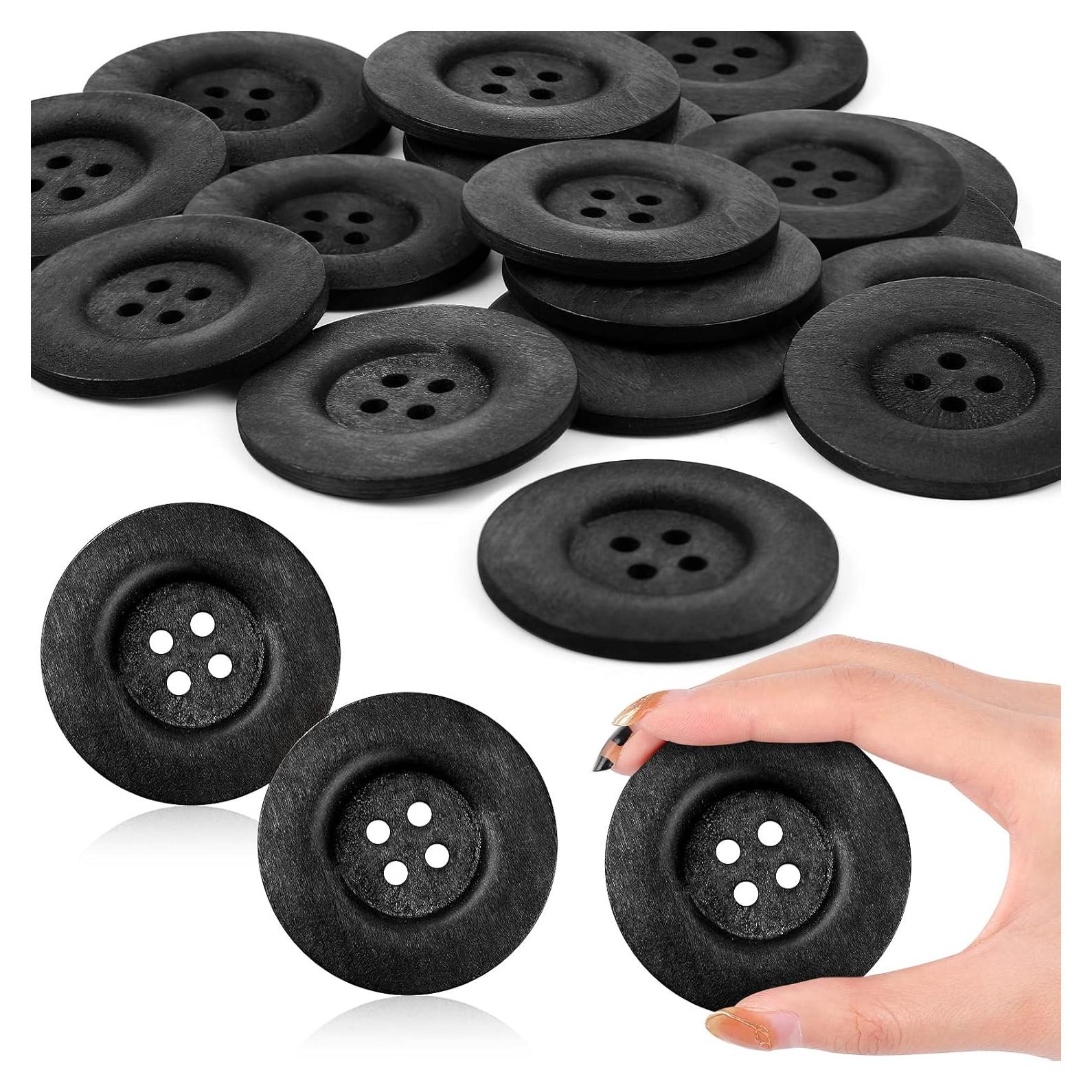 30 Botones de Madera Grandes MTLEE 6 cm Redondos 4 Agujeros