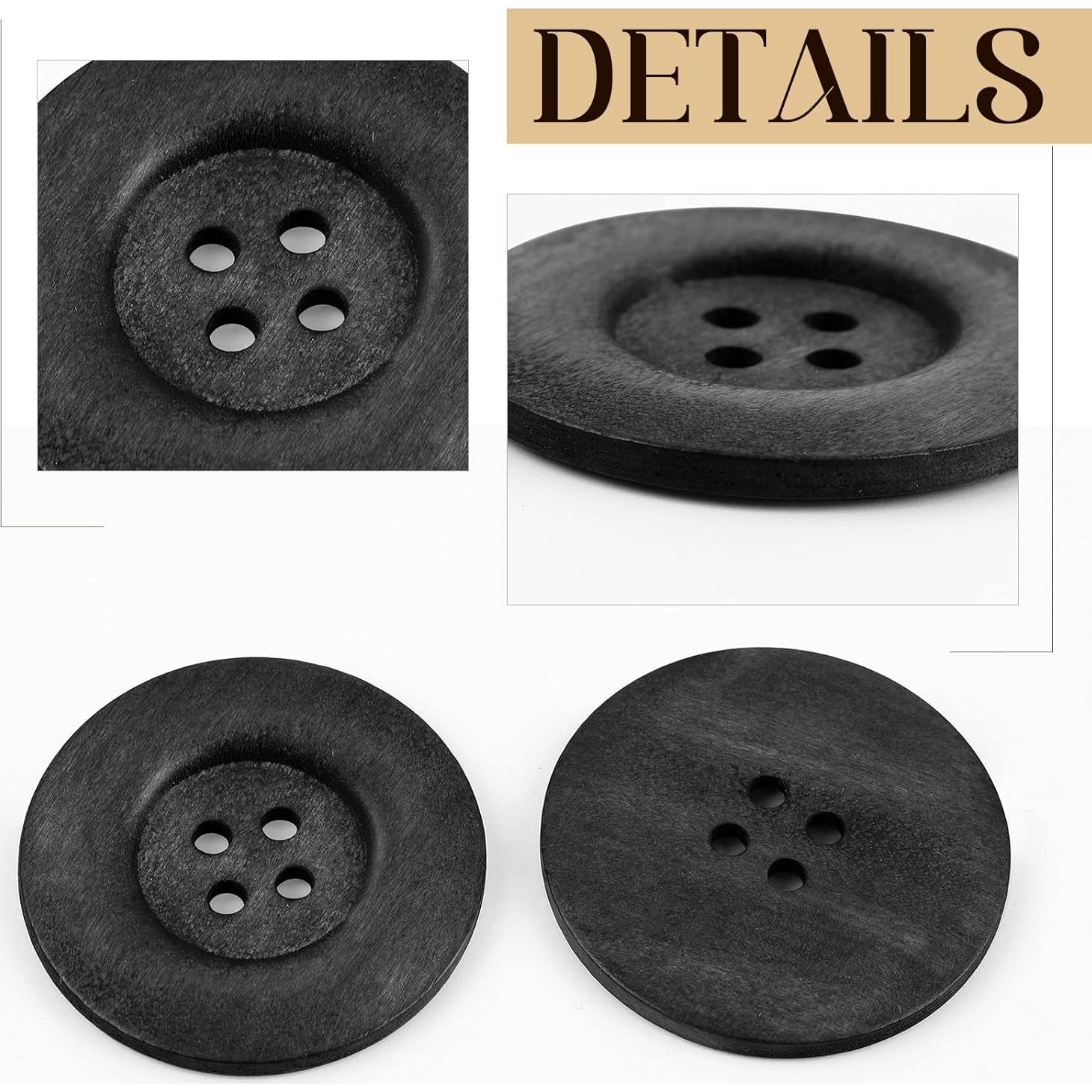 30 Botones de Madera Grandes MTLEE 6 cm Redondos 4 Agujeros