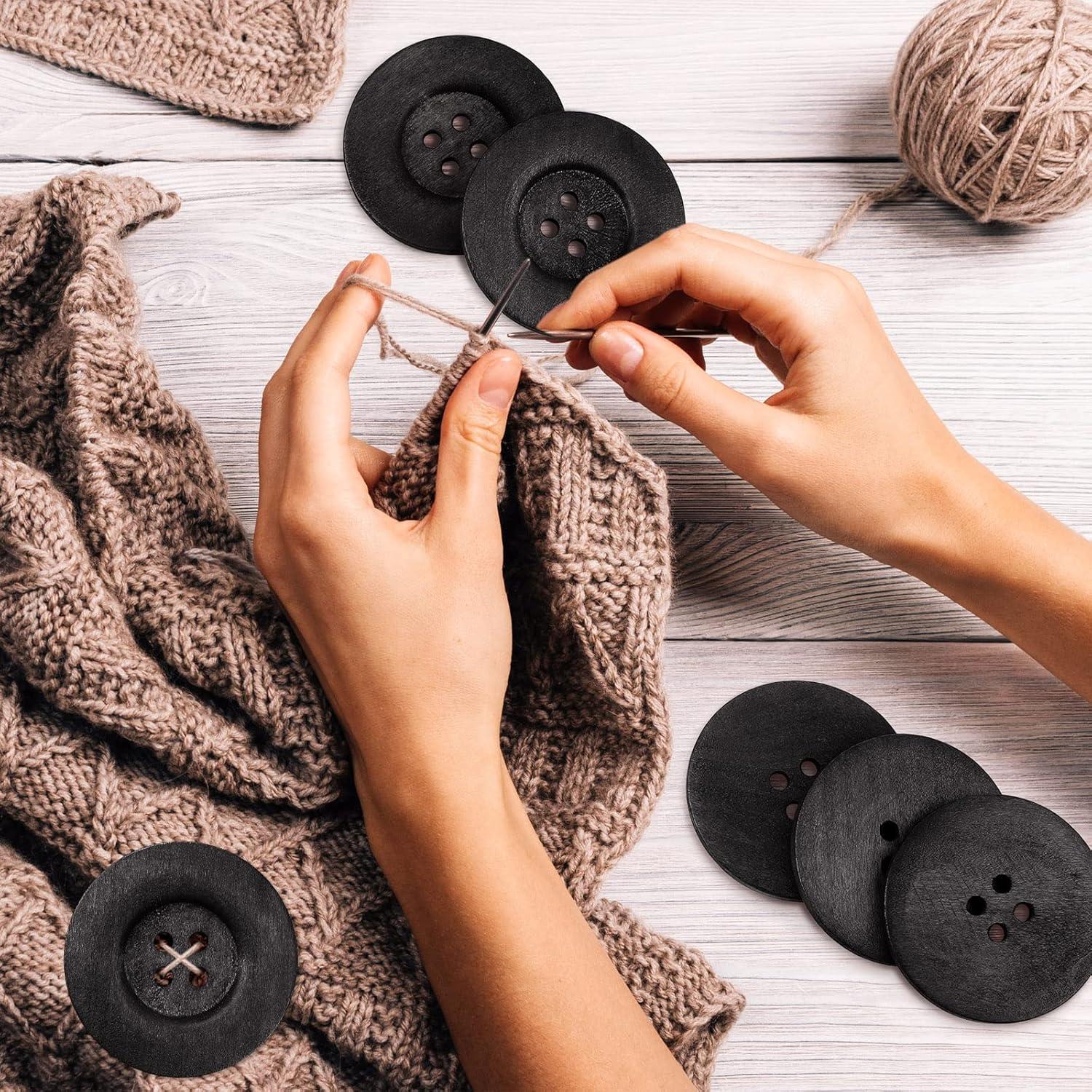 30 Botones de Madera Grandes MTLEE 6 cm Redondos 4 Agujeros