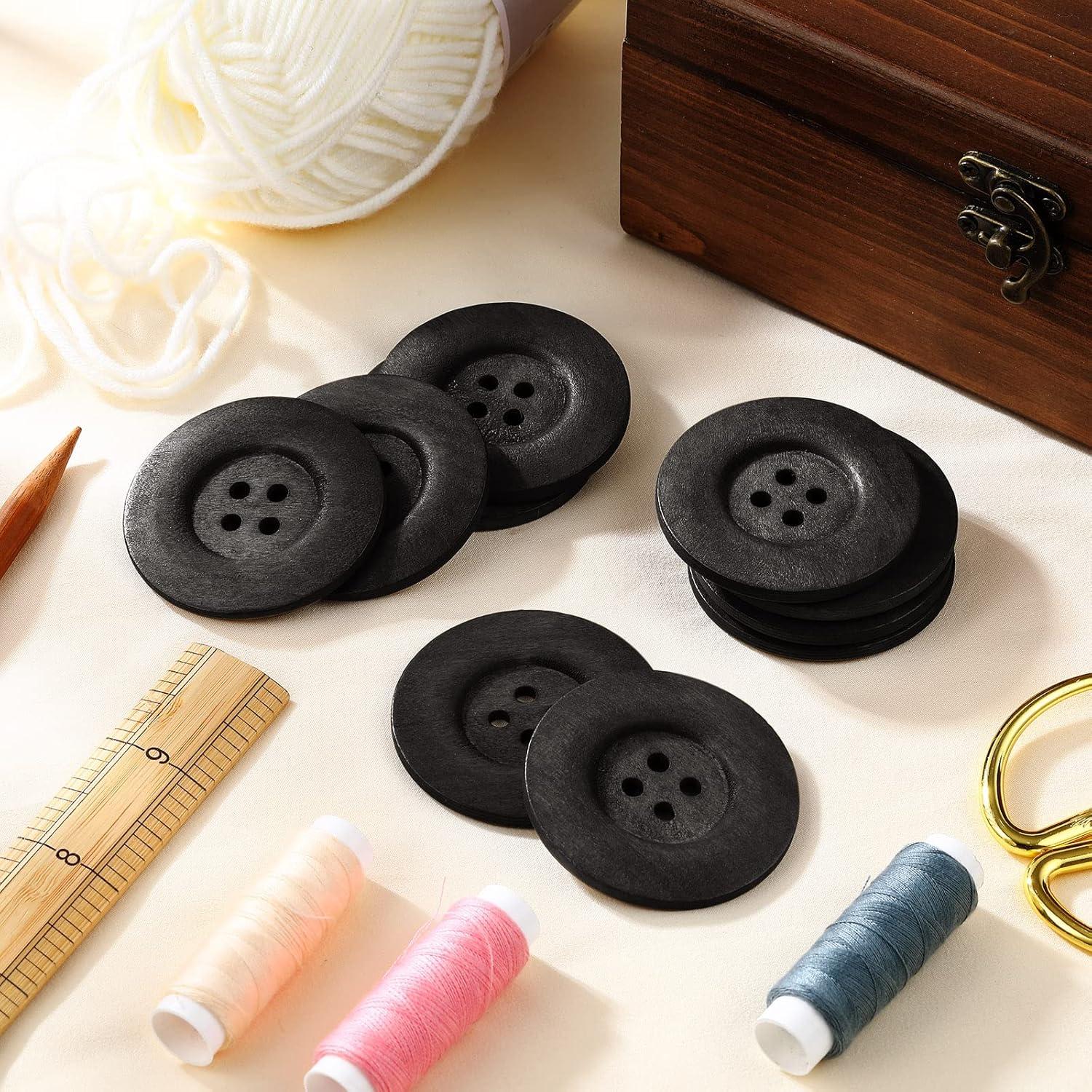 30 Botones de Madera Grandes MTLEE 6 cm Redondos 4 Agujeros