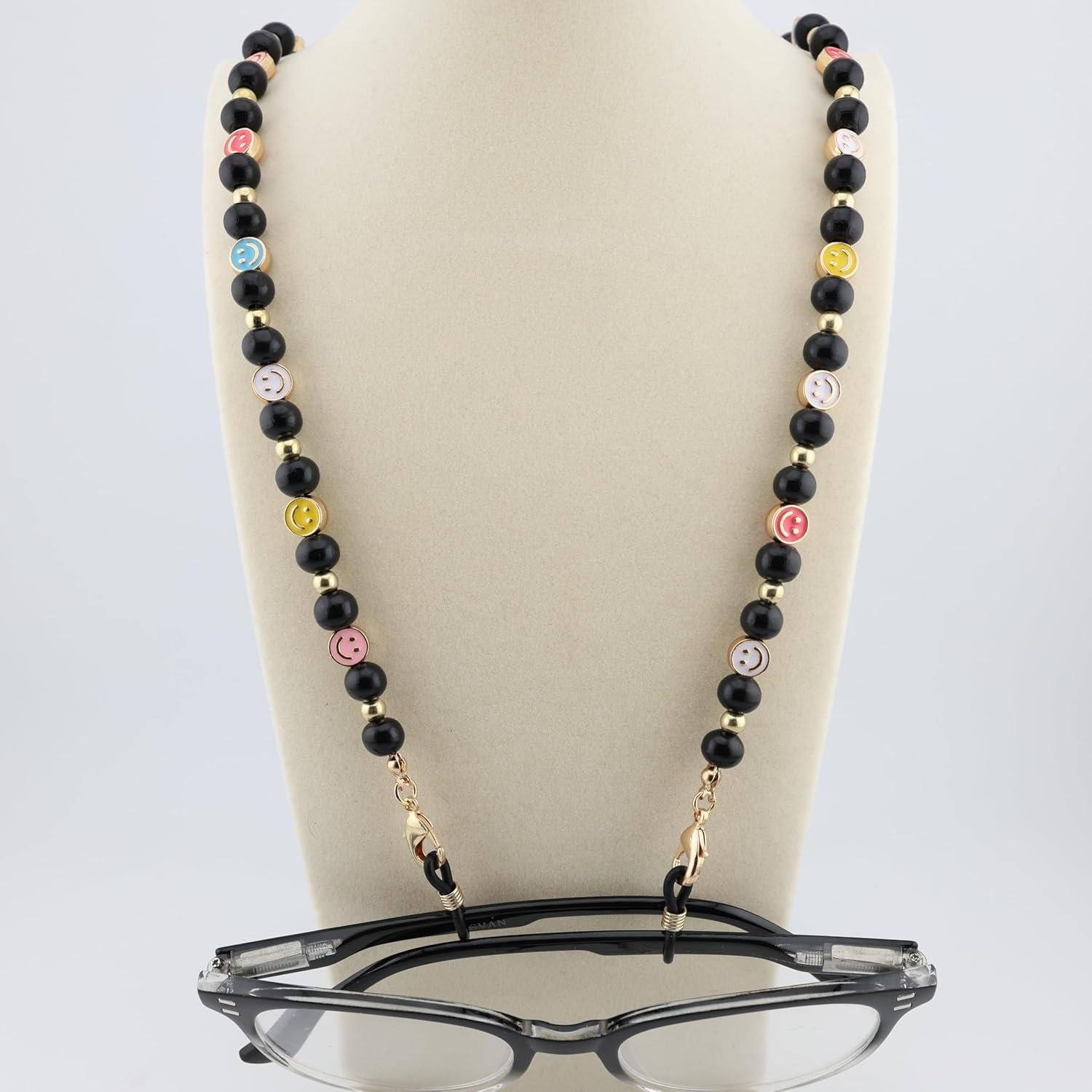 Cadena para Gafas MyFavoriteK con Cuentas de Sonrisa - Negro