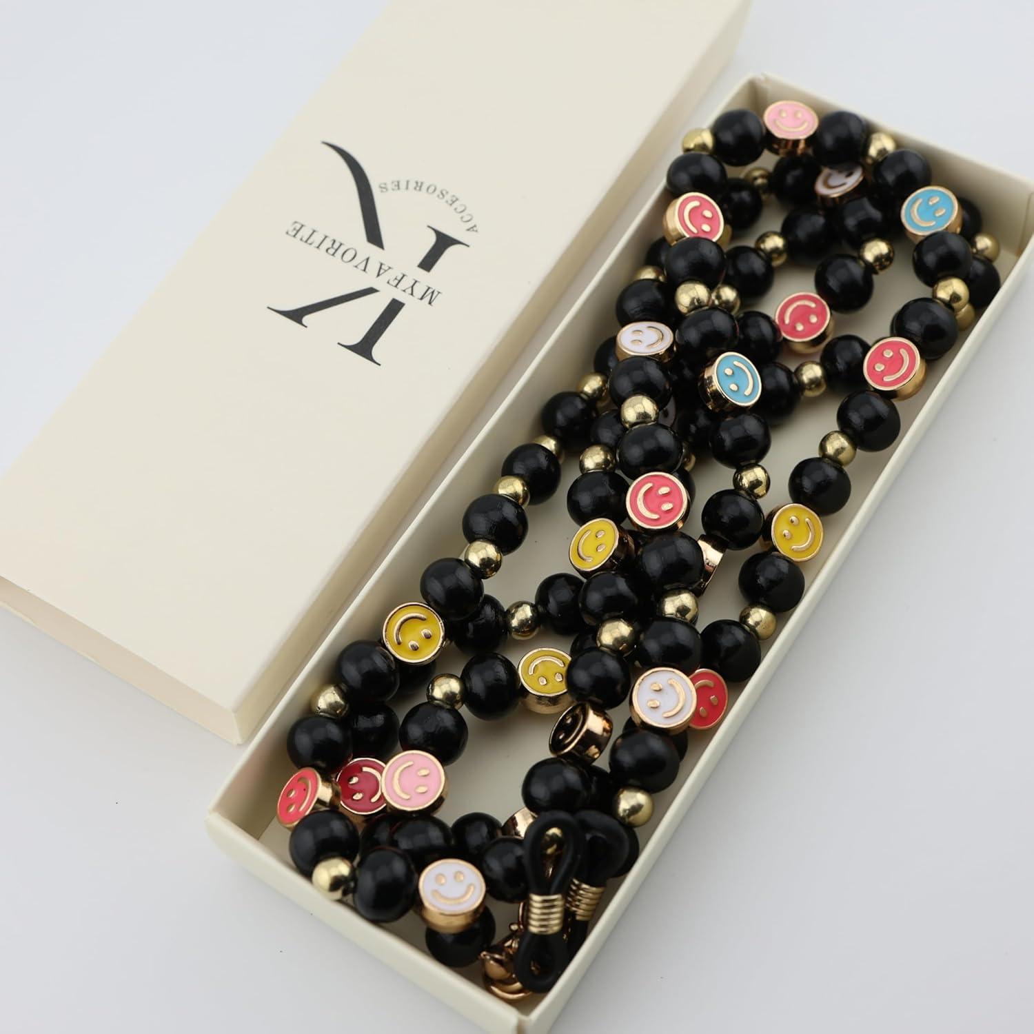 Cadena para Gafas MyFavoriteK con Cuentas de Sonrisa - Negro