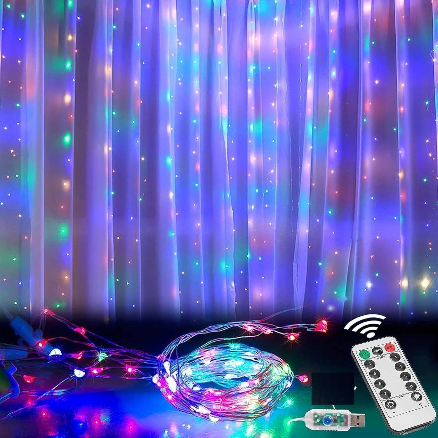 Luces de Cortina LED Coloridas 3M con 8 Modos - USB