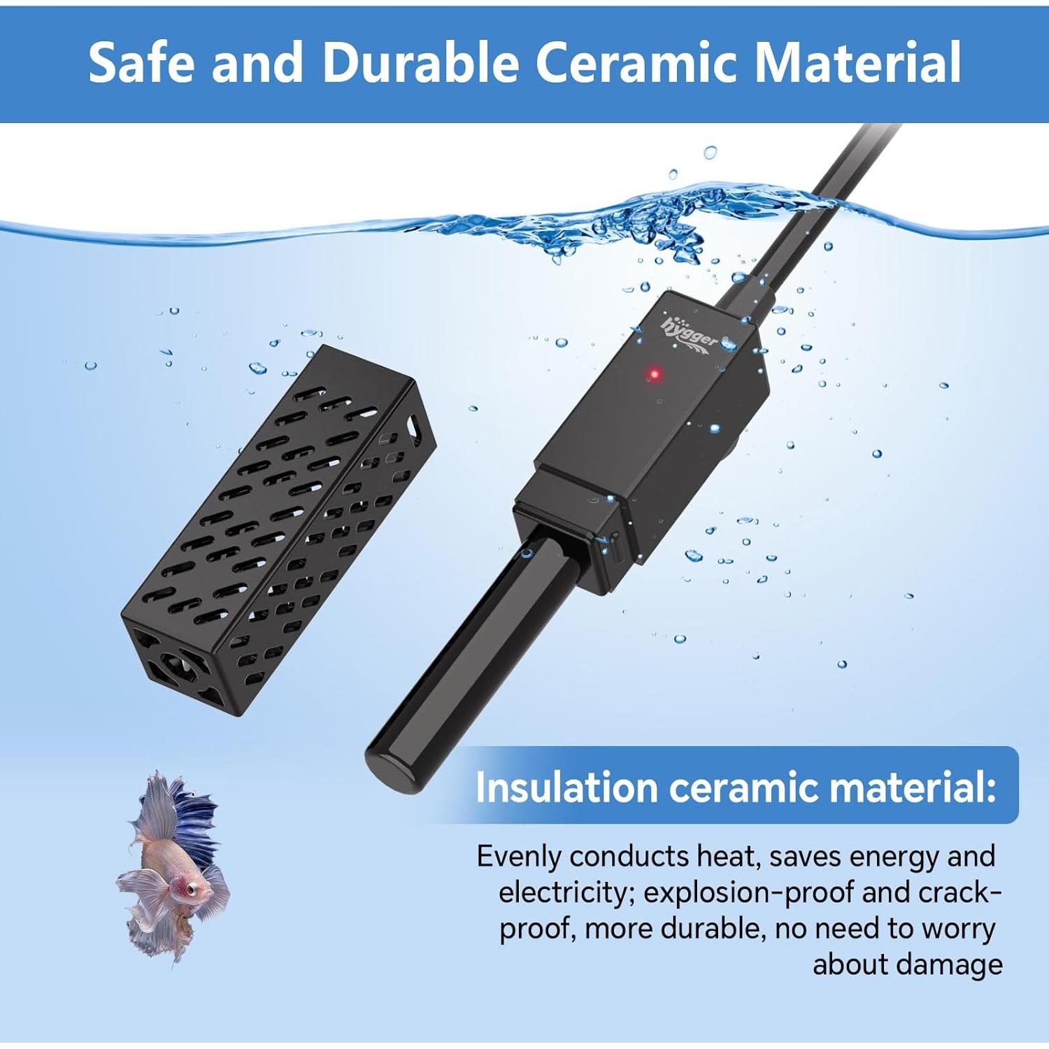 Calentador de Acuario Hygger 10W Cerámica Mini 26°C