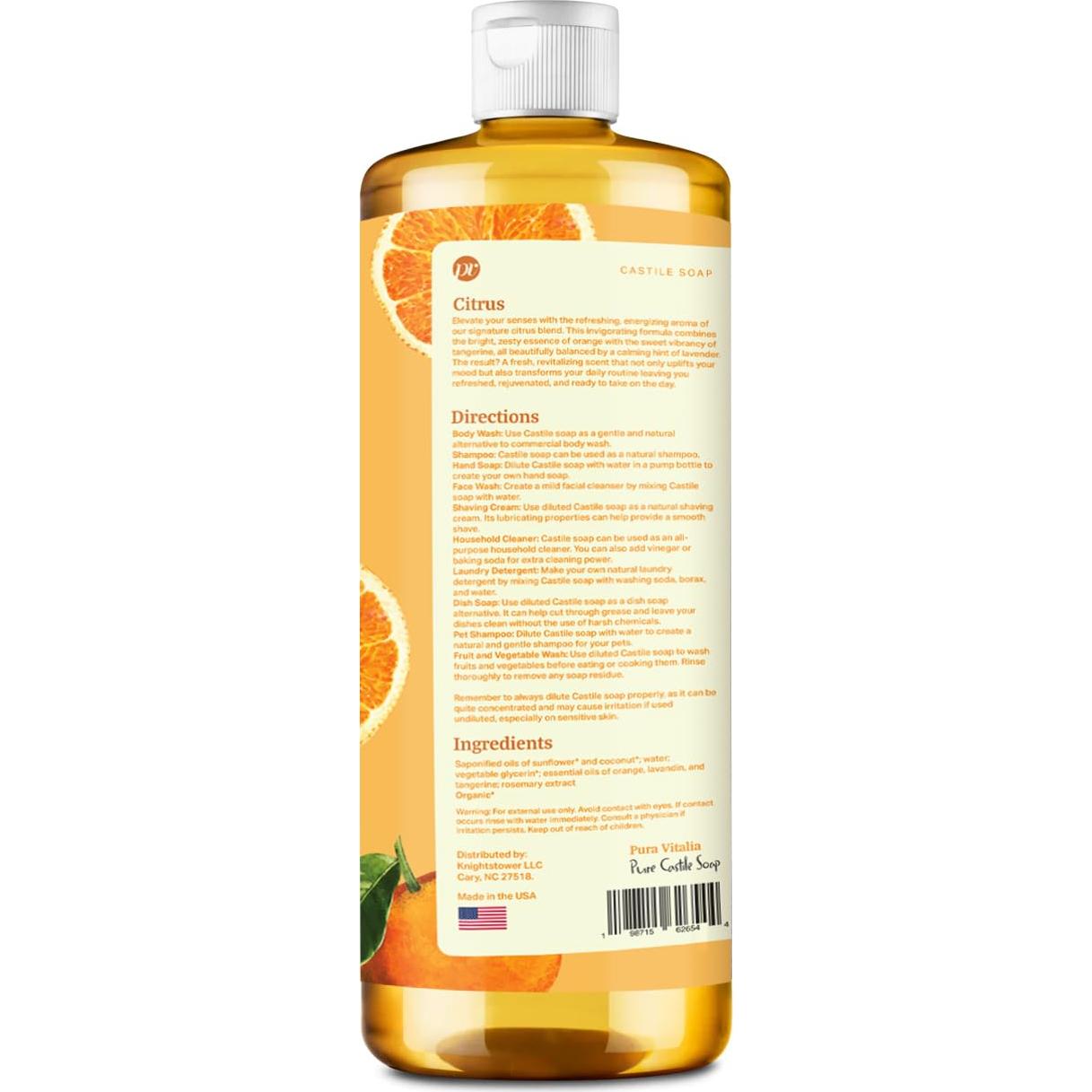 Jabón de Castile Pura Vitalia 32 oz Cítricos Orgánico