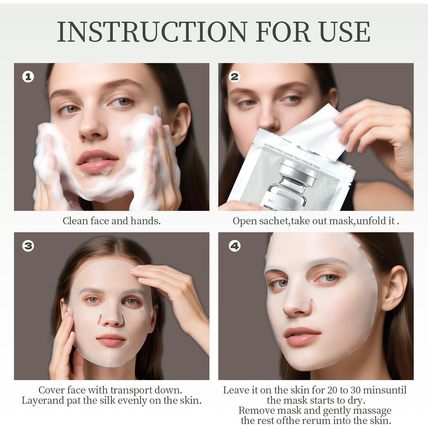 Mascarilla Facial de Colágeno HEALOINE - 10 Paquetes Hidratantes