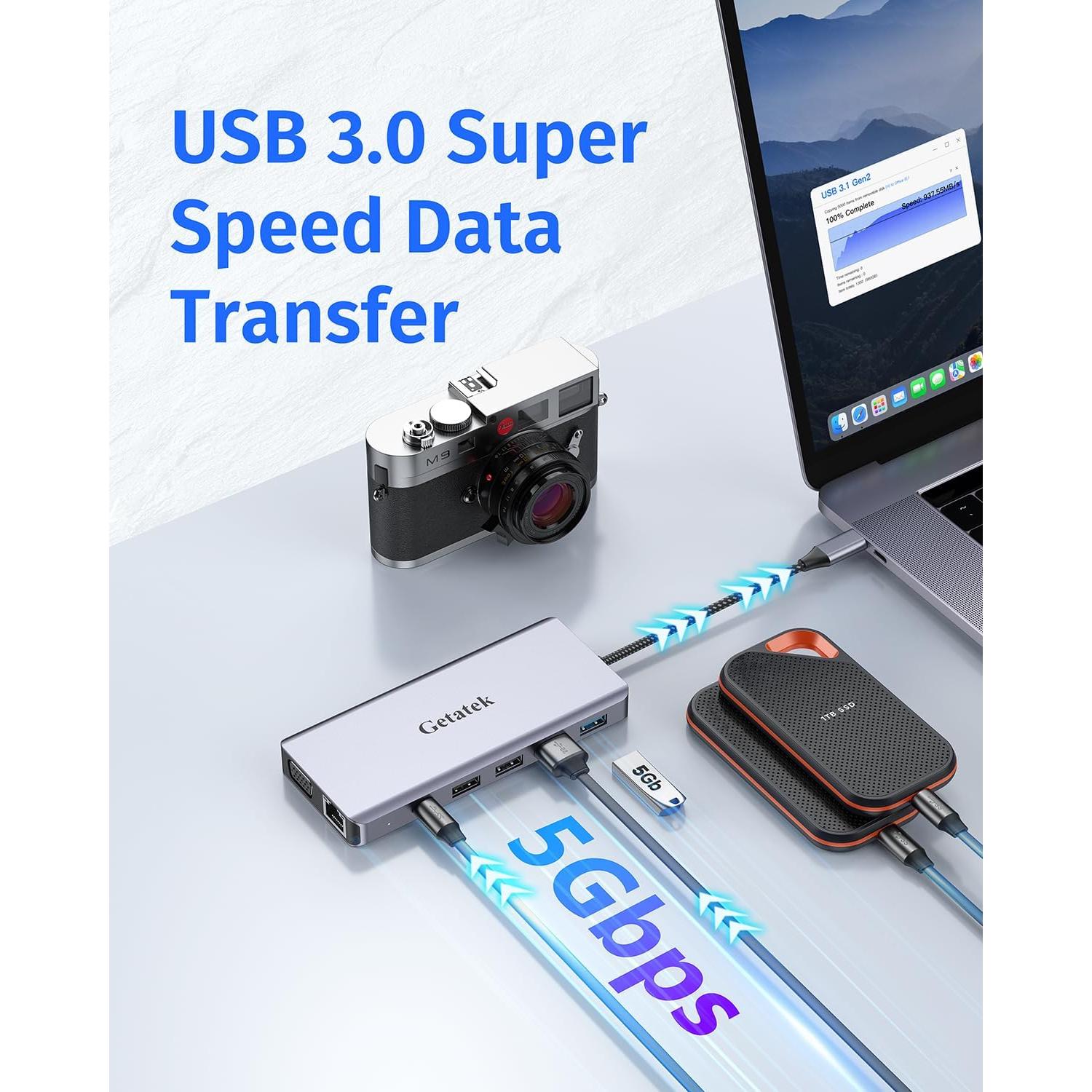 Getatek Estación de Acoplamiento 12-en-1 4K HDMI USB C 100W