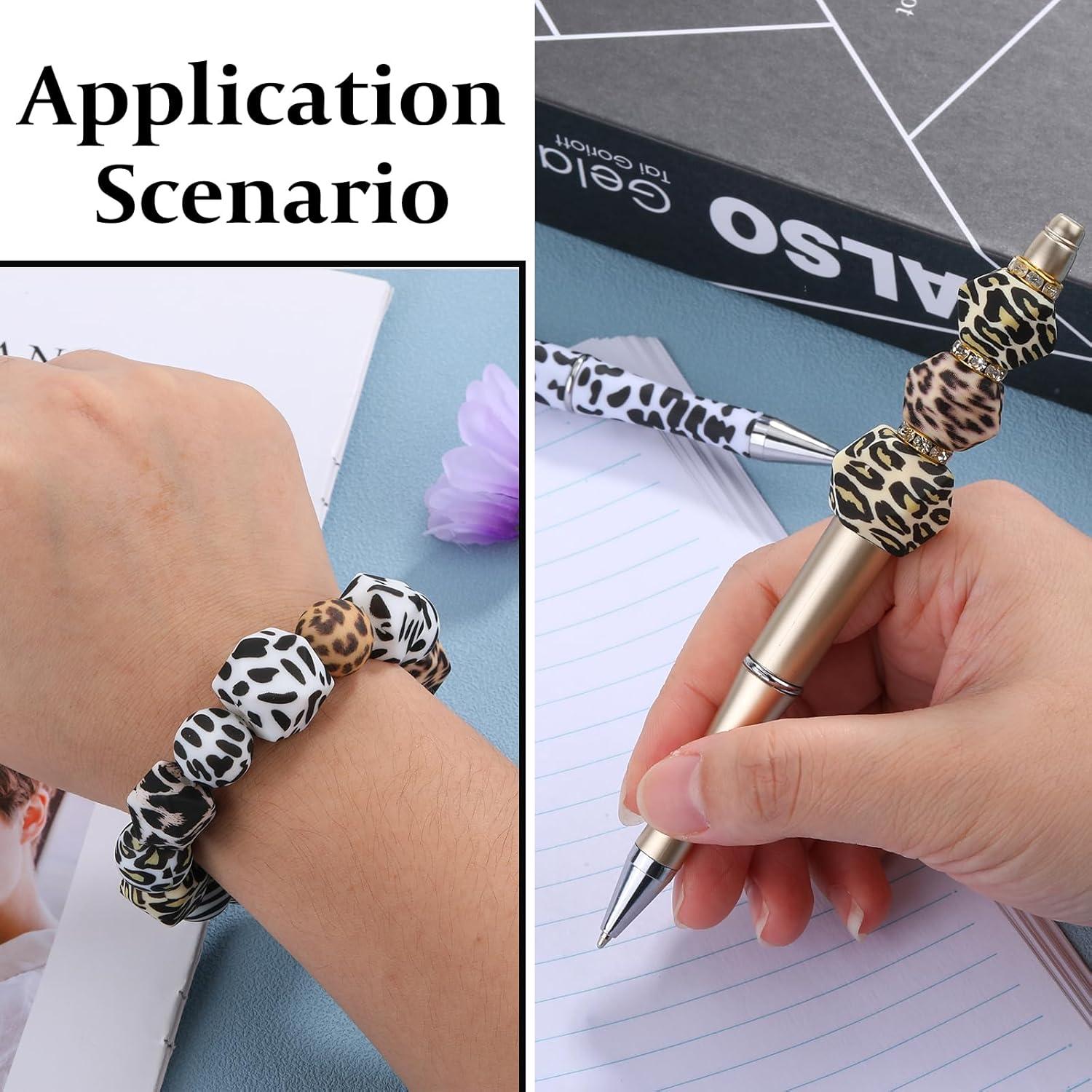 54 Perlas de Silicona Leopardo 14mm Hexagonales para Joyería