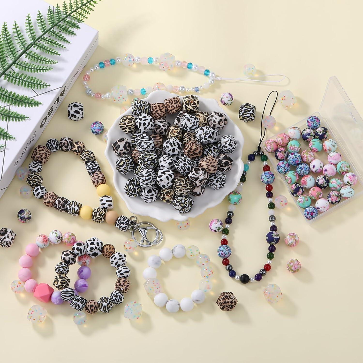 54 Perlas de Silicona Leopardo 14mm Hexagonales para Joyería