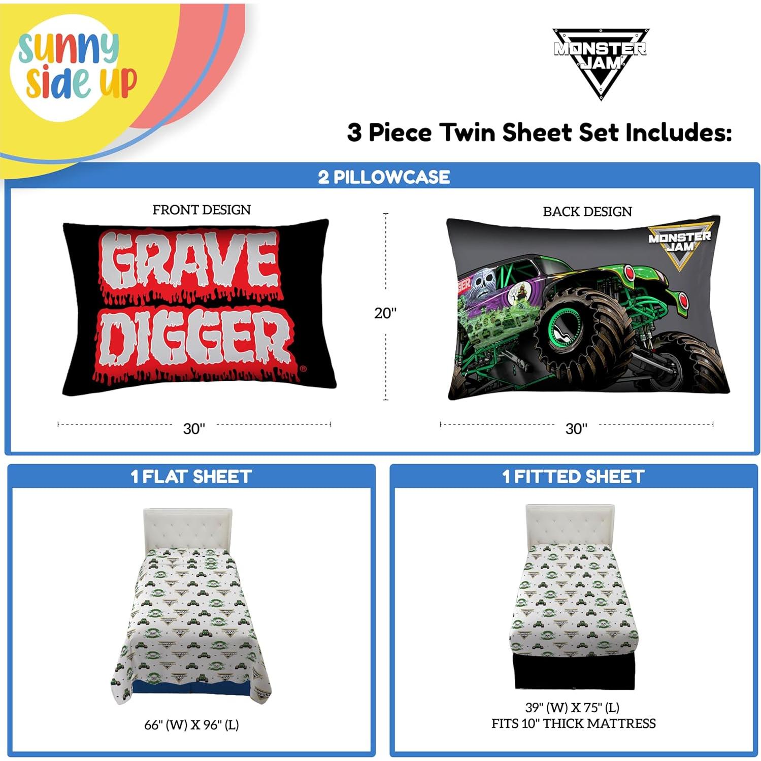 Conjunto de Sábanas Twin Sunny Side Up Monster Jam 3 Piezas