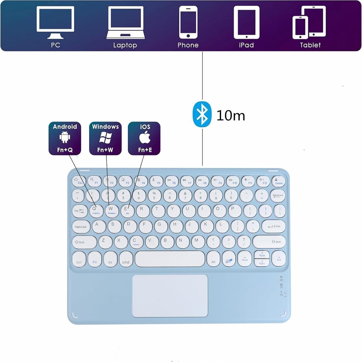 Teclado Bluetooth Dtobhars Ultra Delgado con Trackpad Azul