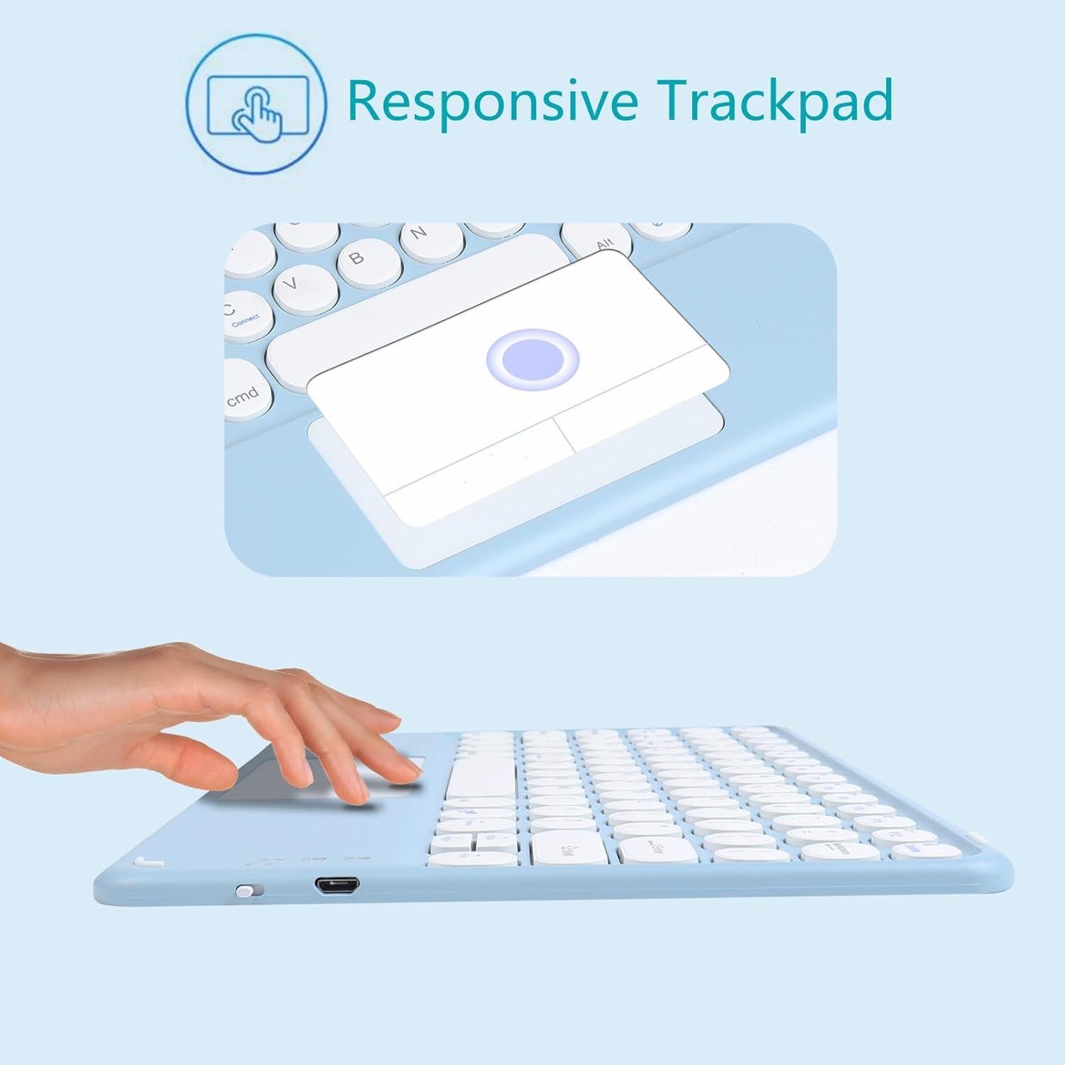 Teclado Bluetooth Dtobhars Ultra Delgado con Trackpad Azul