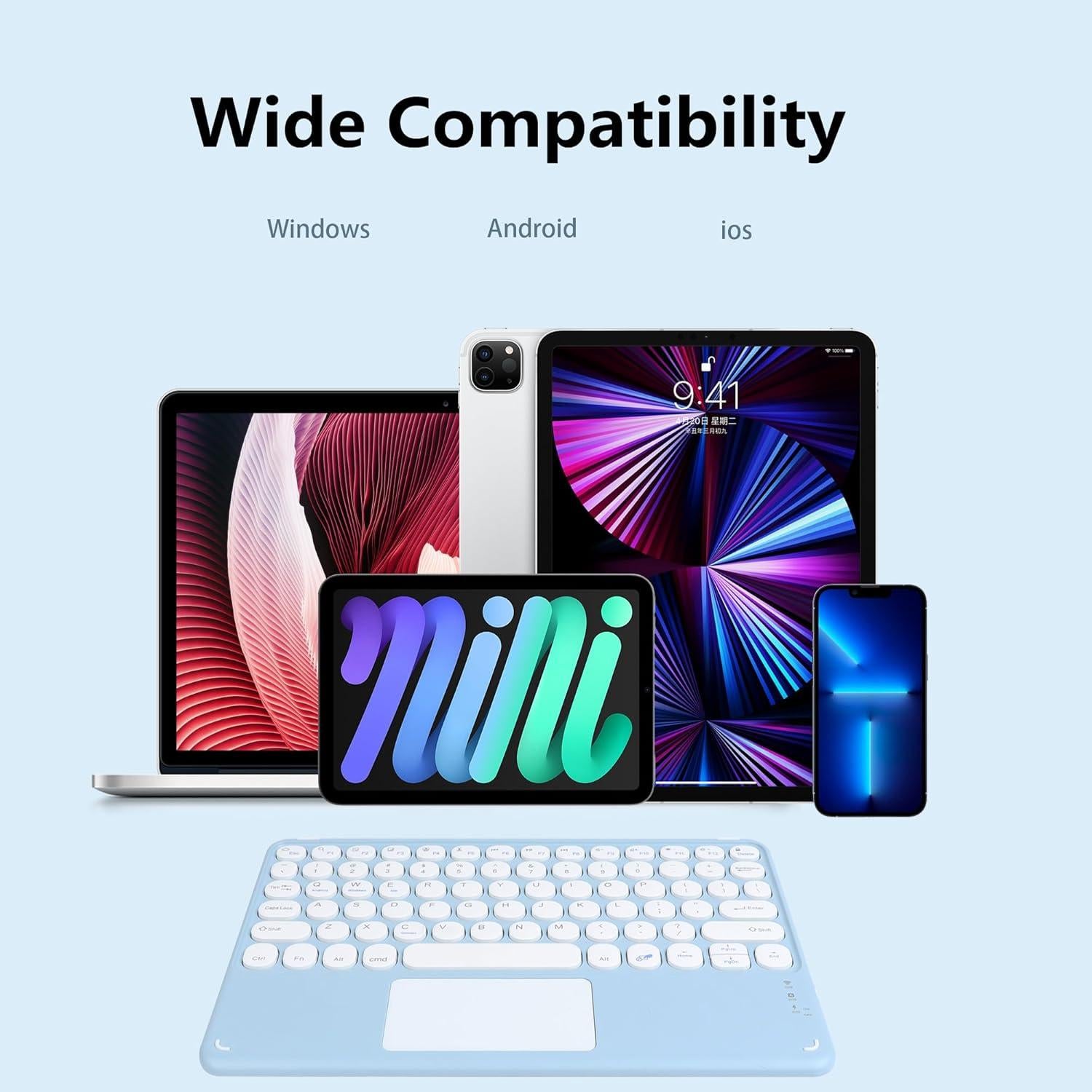 Teclado Bluetooth Dtobhars Ultra Delgado con Trackpad Azul