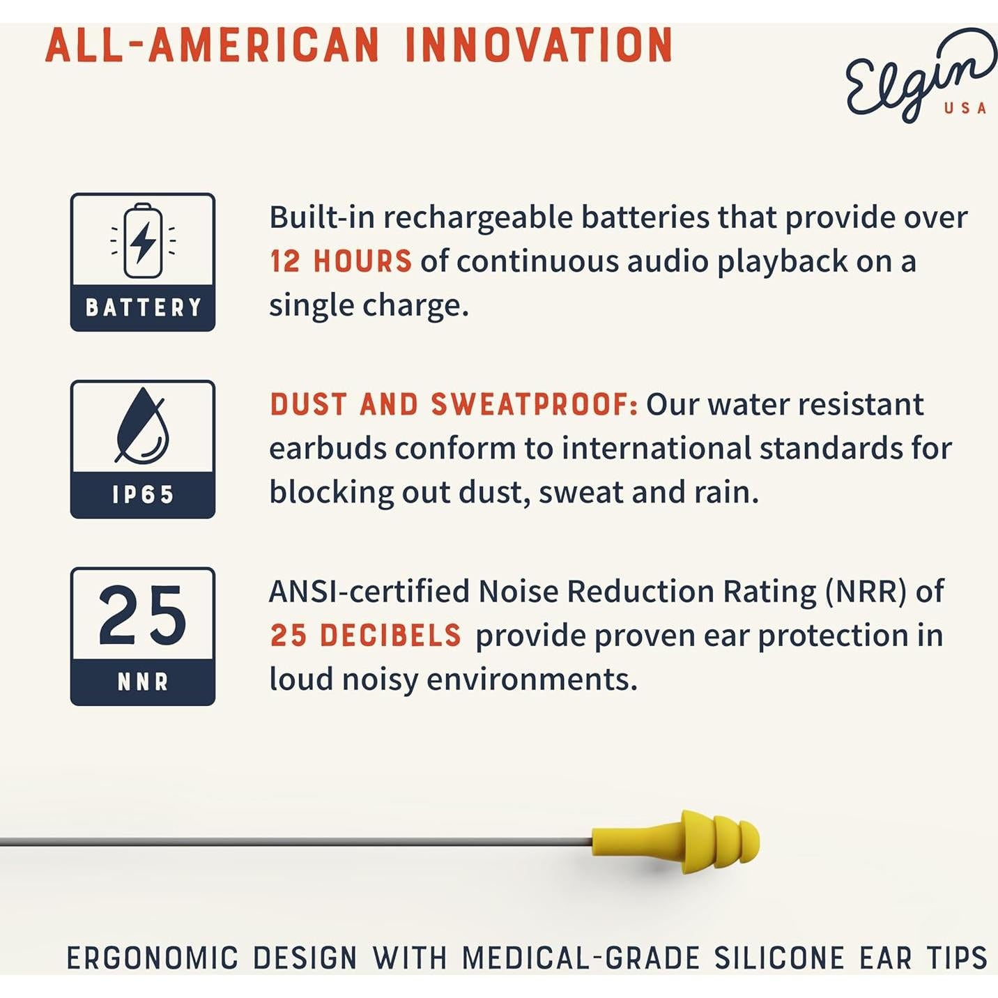 Auriculares Inalámbricos Bluetooth Elgin Ruckus 25 dB NRR