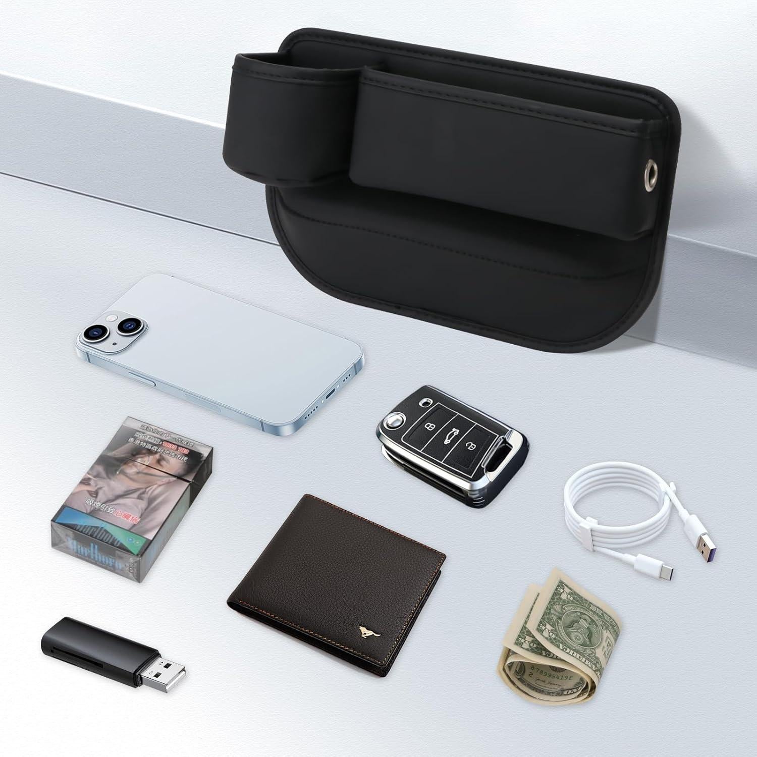 Organizador de espacio entre asientos LINPING - Cuero Negro 30x20x8cm