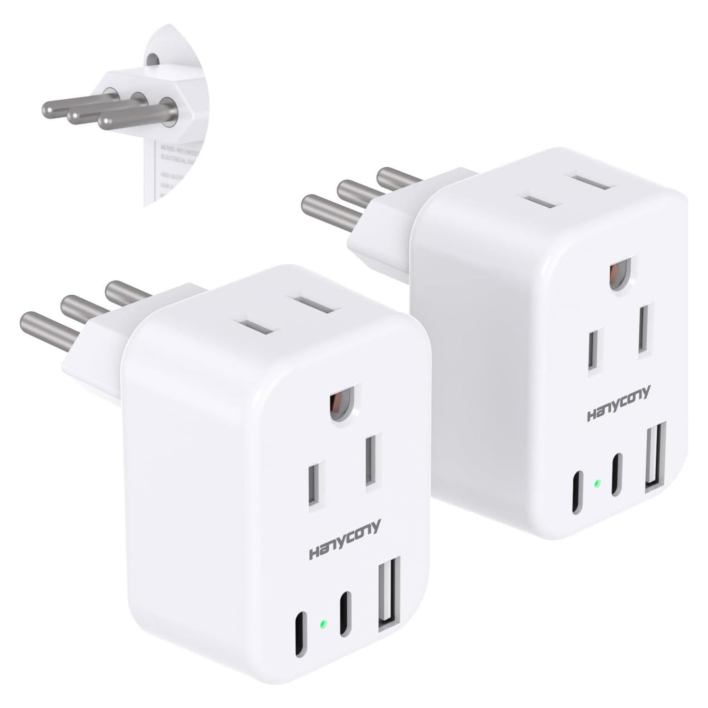 Adaptador de Enchufe de Viaje Tipo L HANYCONY 2 Salidas USB-C