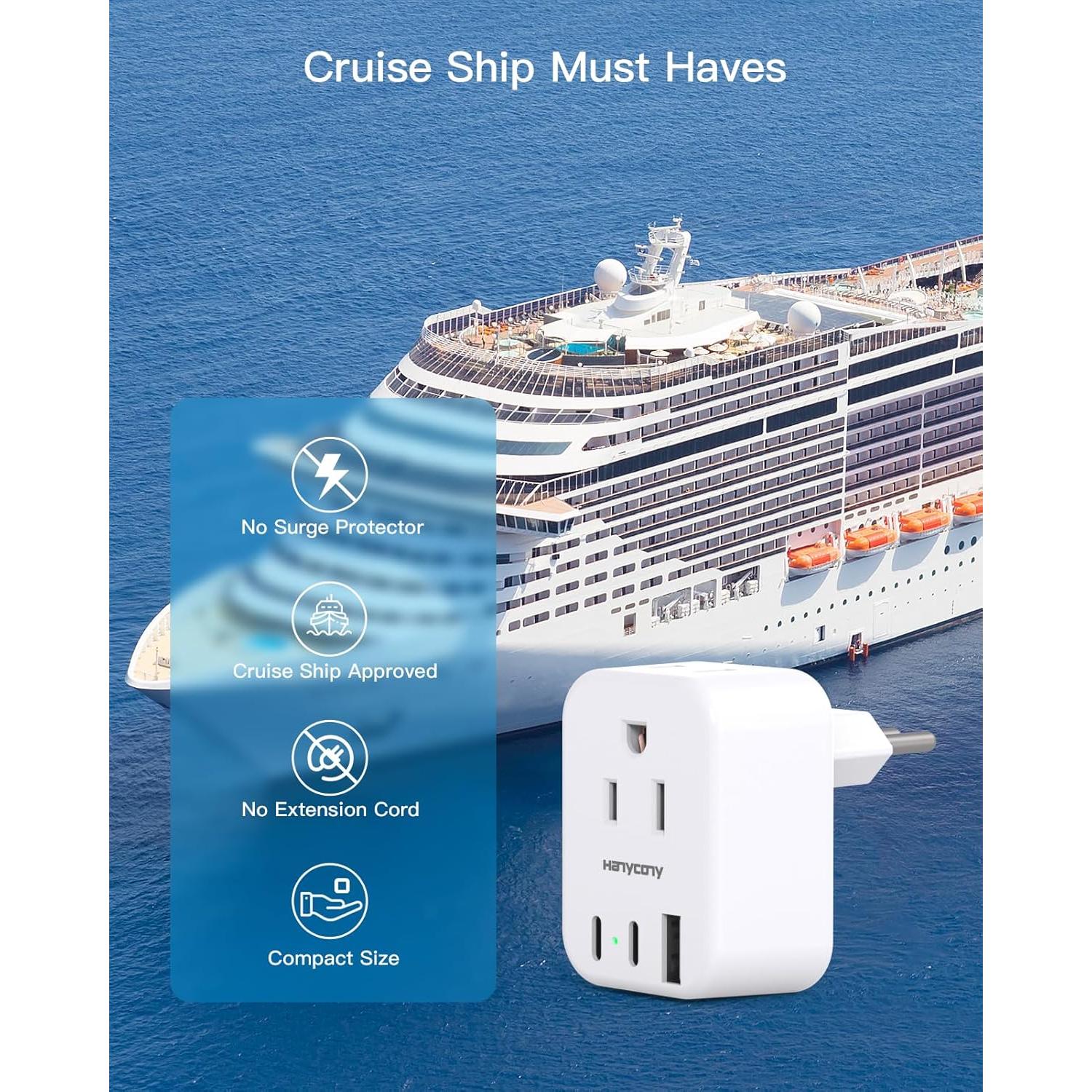 Adaptador de Enchufe de Viaje Tipo L HANYCONY 2 Salidas USB-C