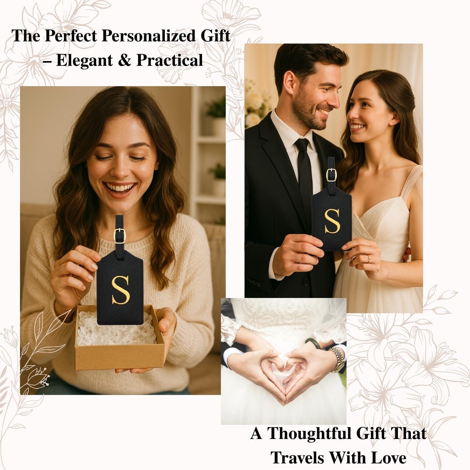 Etiqueta de Equipaje de Cuero PU CHOIEO con Iniciales Bordadas