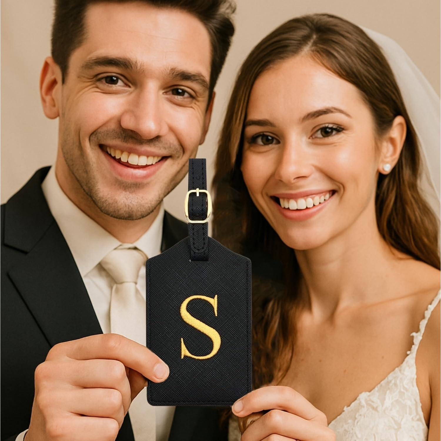 Etiqueta de Equipaje de Cuero PU CHOIEO con Iniciales Bordadas