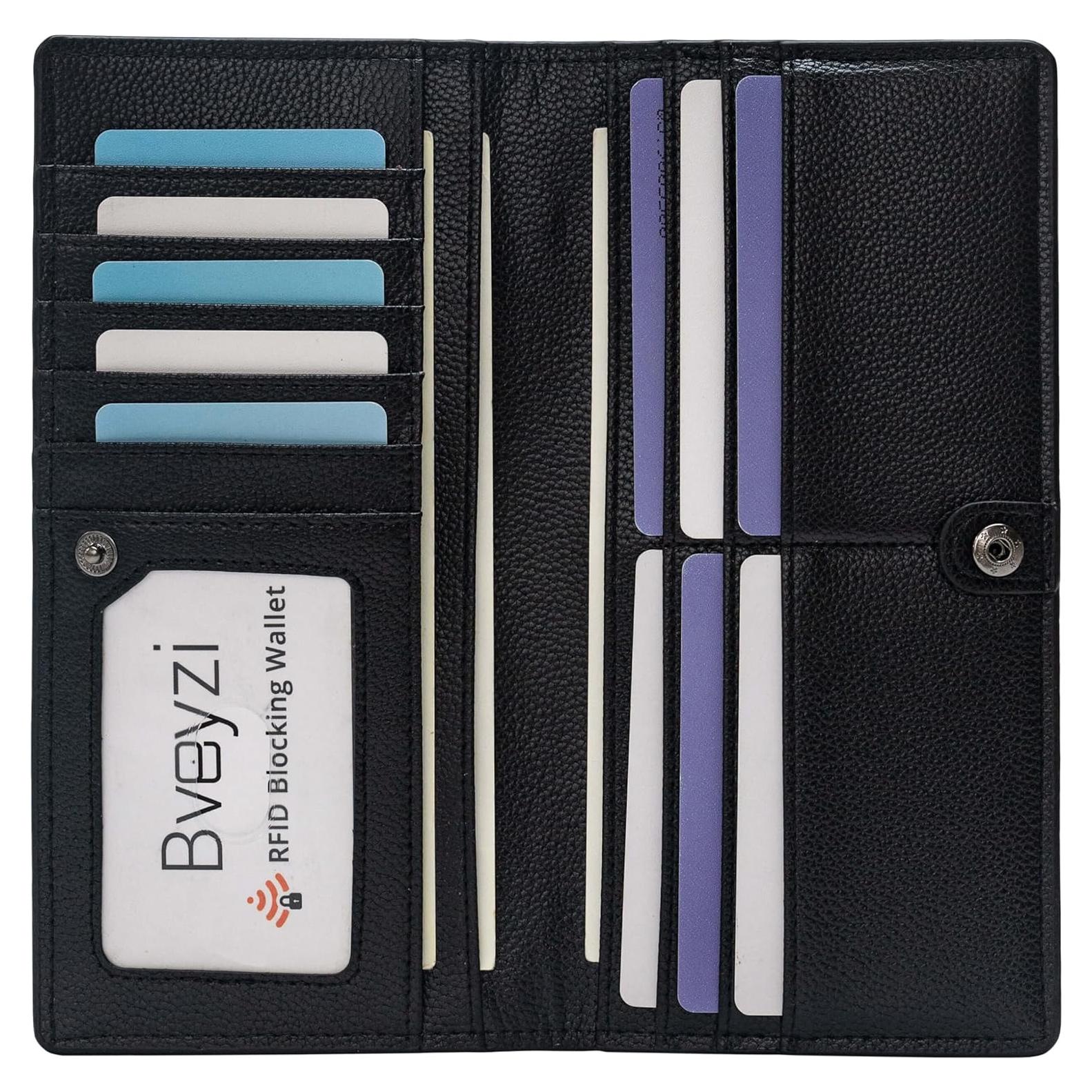 Cartera Bveyzi de Cuero Genuino RFID para Mujeres - Negro