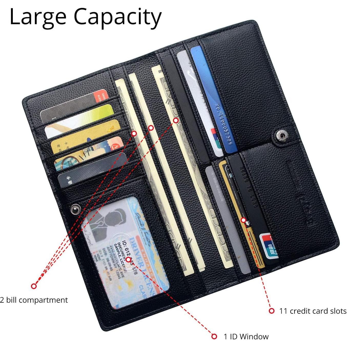 Cartera Bveyzi de Cuero Genuino RFID para Mujeres - Negro