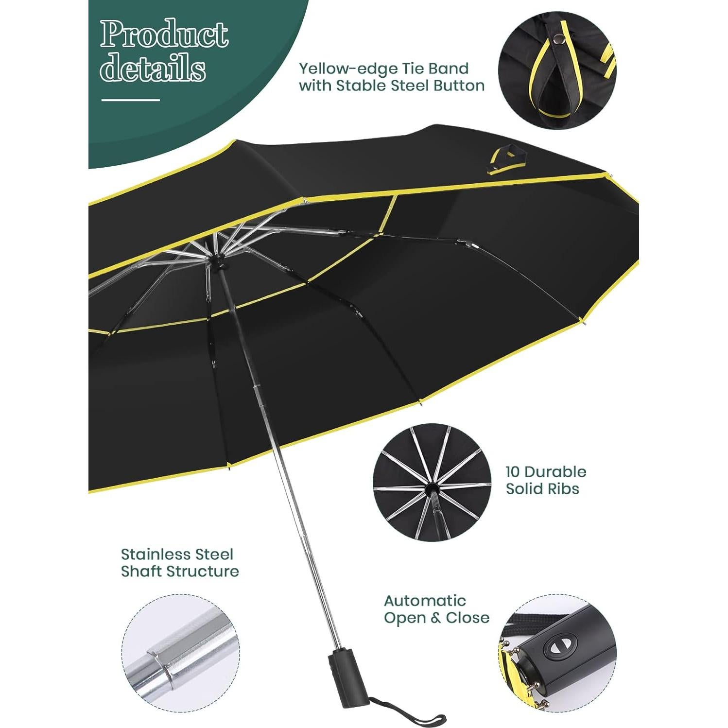 Paraguas de Golf Kalolary 130 cm Automático Plegable Negro
